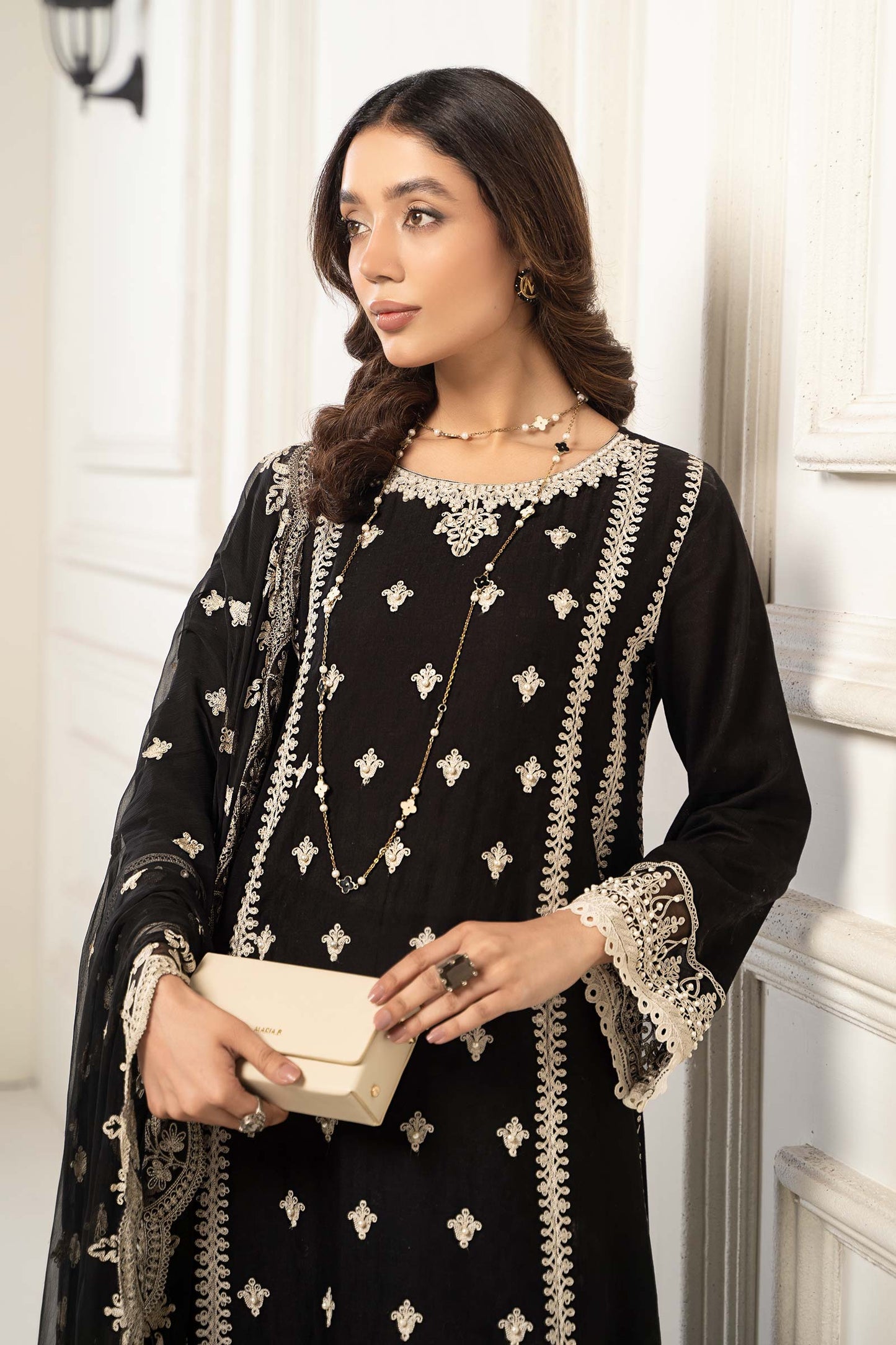 3 Piece Embroidered Self Jacquard Suit