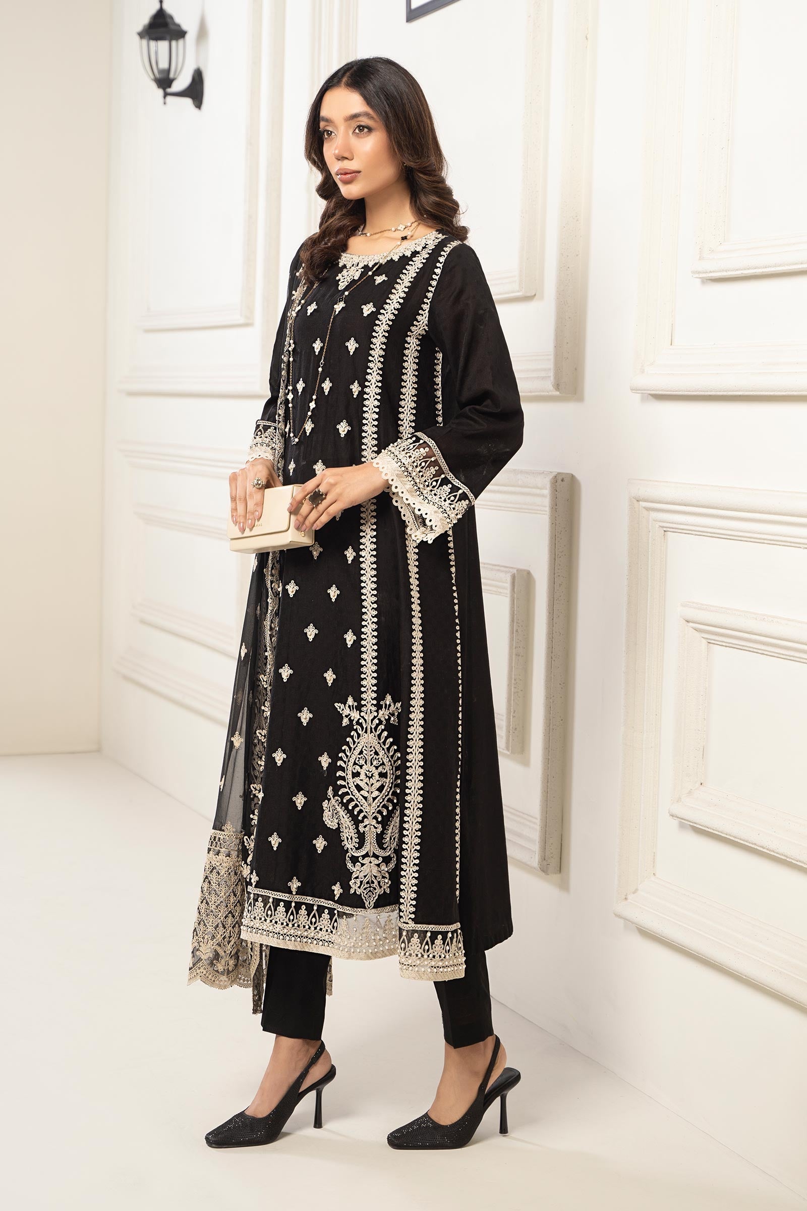 3 Piece Embroidered Self Jacquard Suit