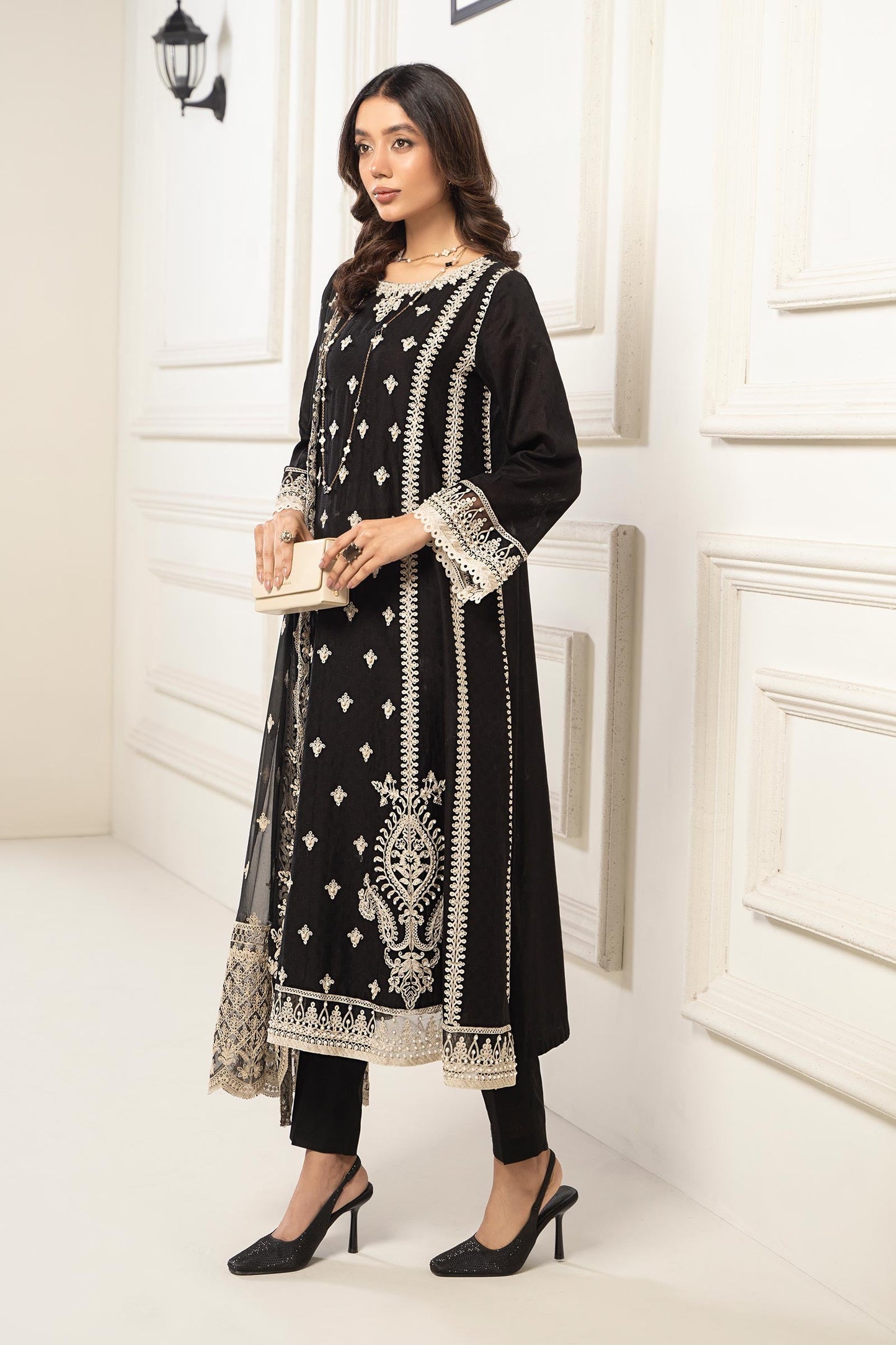 3 Piece Embroidered Self Jacquard Suit