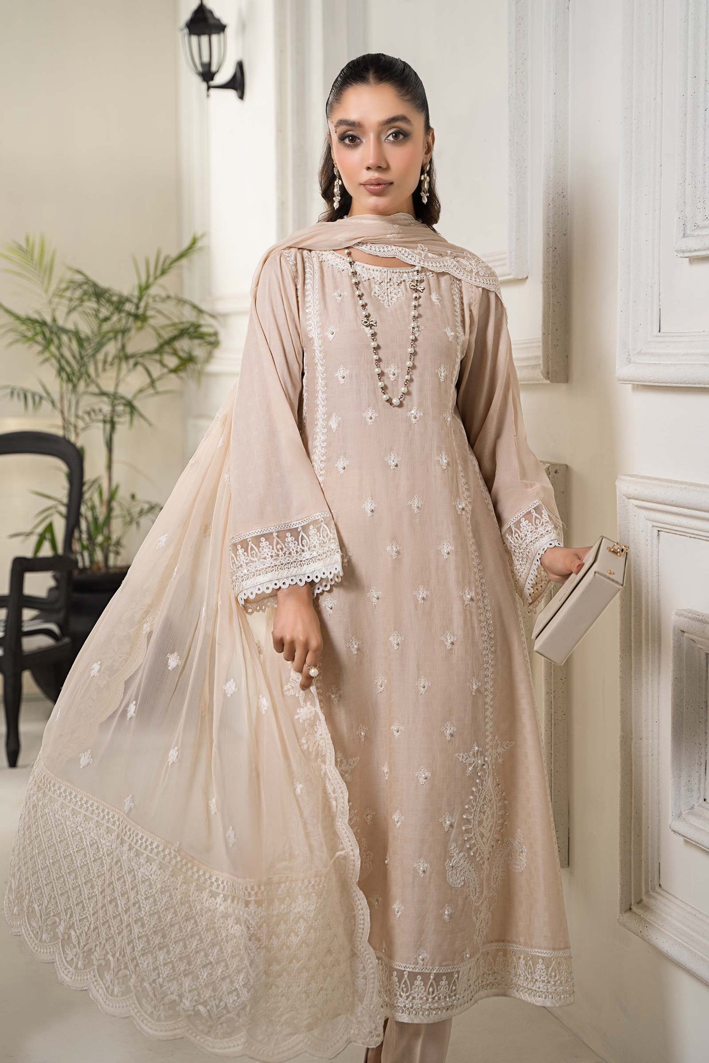 3 Piece Embroidered Self Jacquard Suit