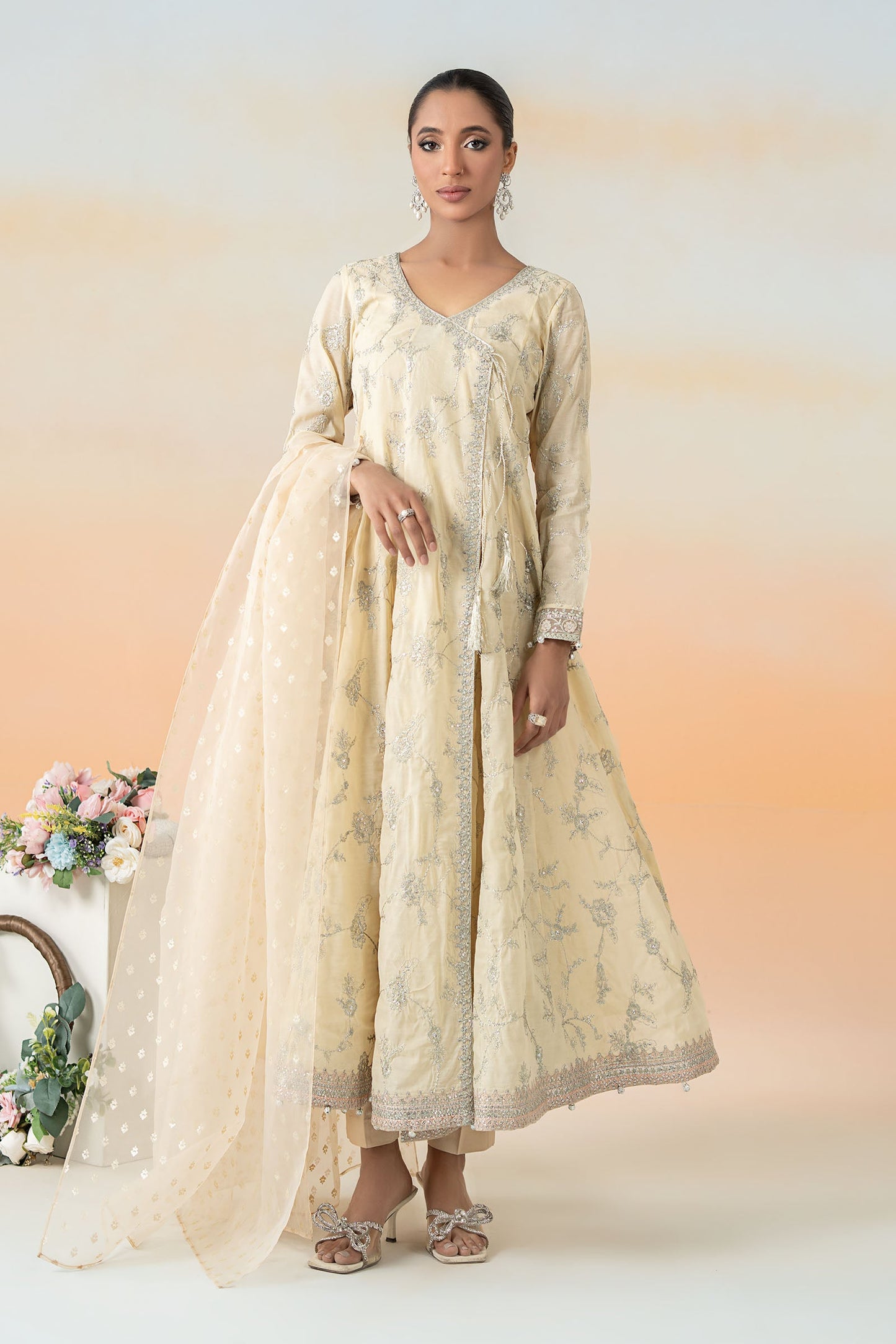 3 Piece Embroidered Paper Cotton Suit
