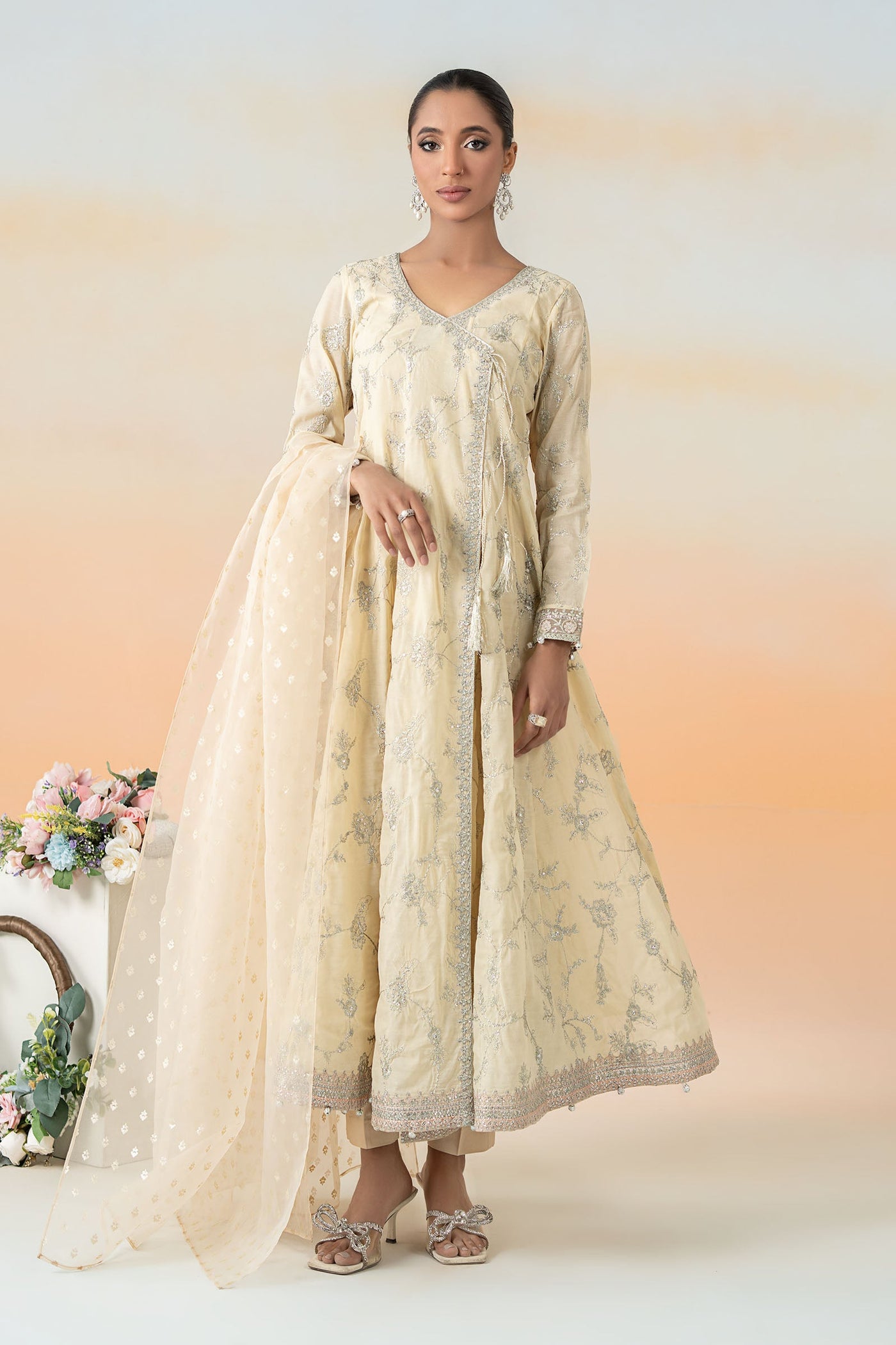 3 Piece Embroidered Paper Cotton Suit