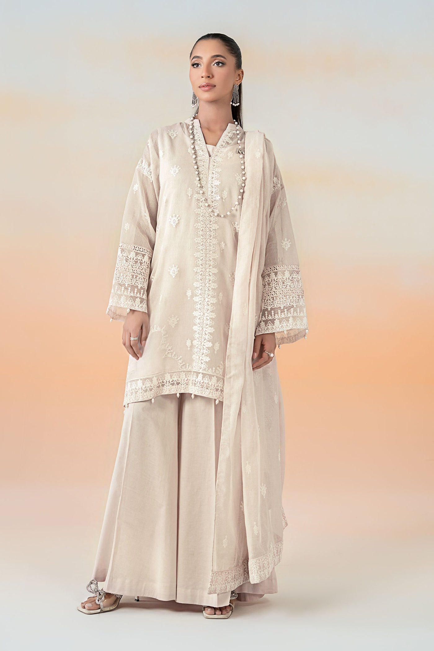 3 Piece Embroidered Cotton Net Suit