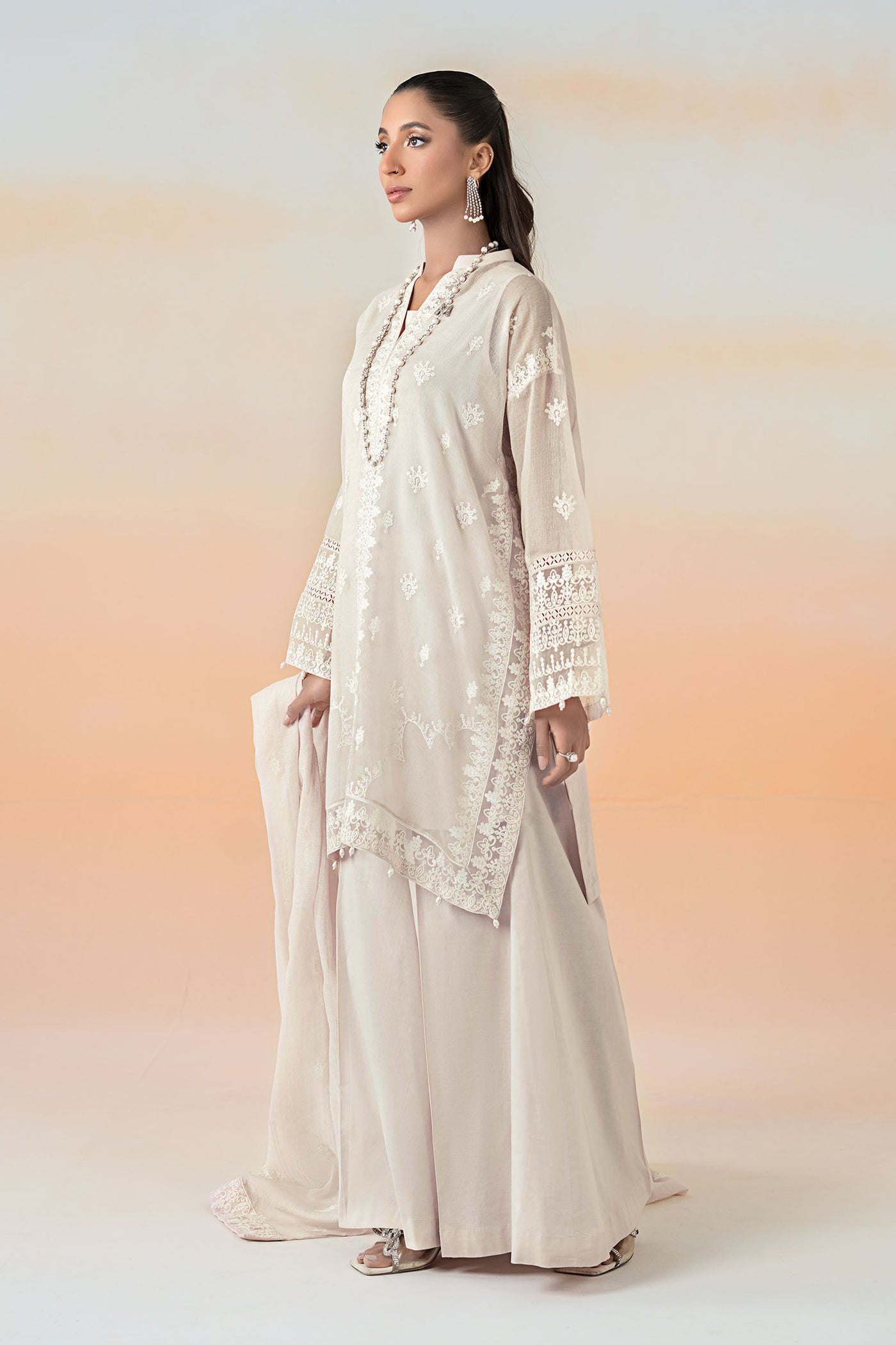 3 Piece Embroidered Cotton Net Suit