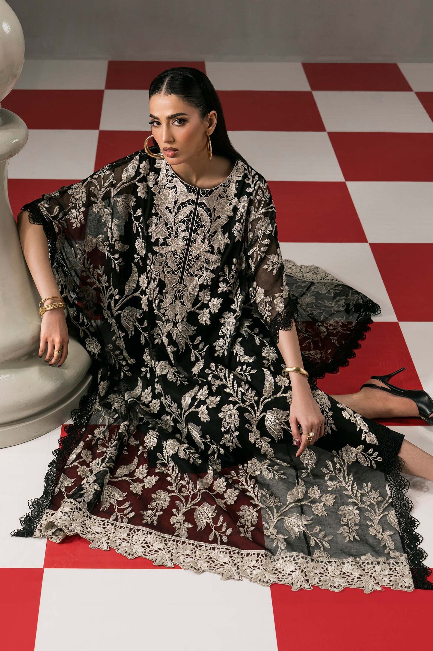 3 Piece Embroidered Cotton Net Suit