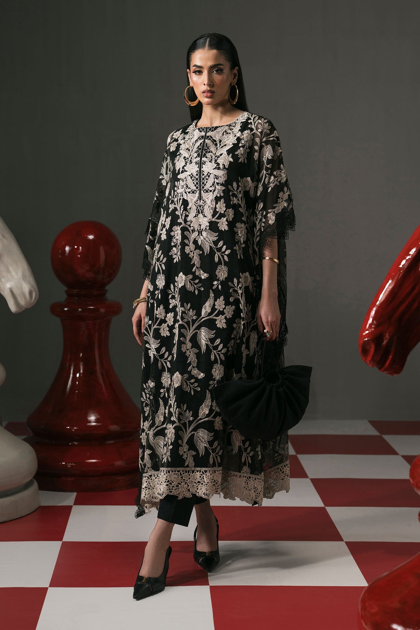 3 Piece Embroidered Cotton Net Suit
