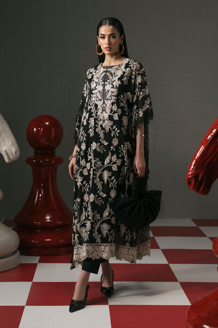 3 Piece Embroidered Cotton Net Suit All Products DWE2603-ESM-BLK