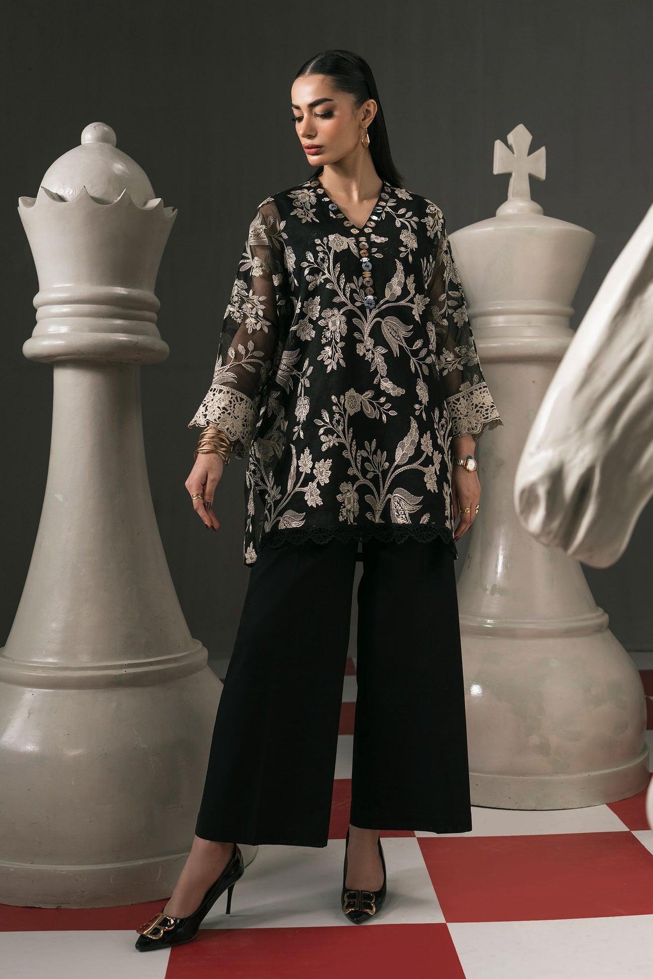 3 Piece Embroidered Cotton Net Suit