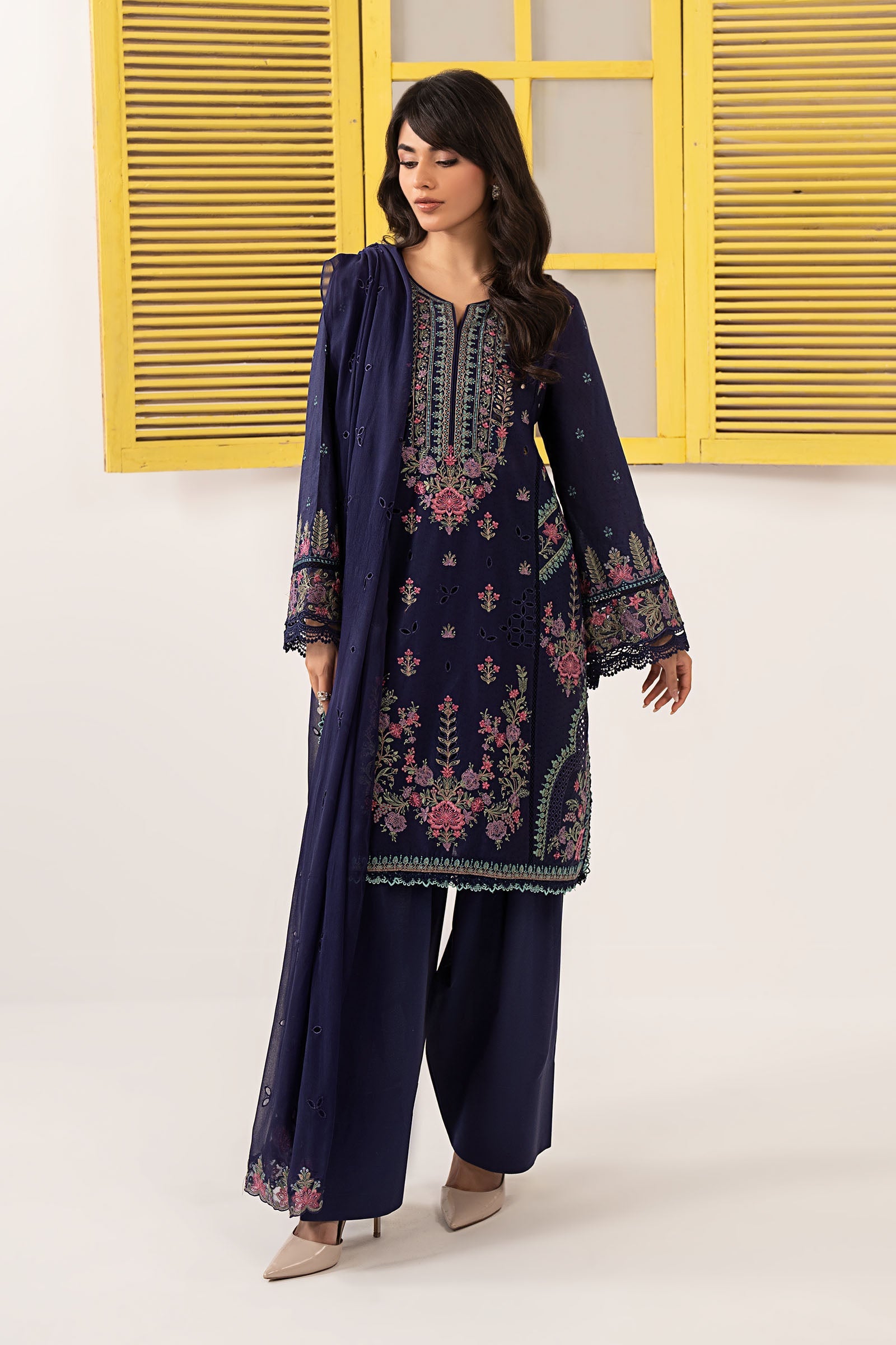 3 Piece Embroidered Dobby Lawn Suit
