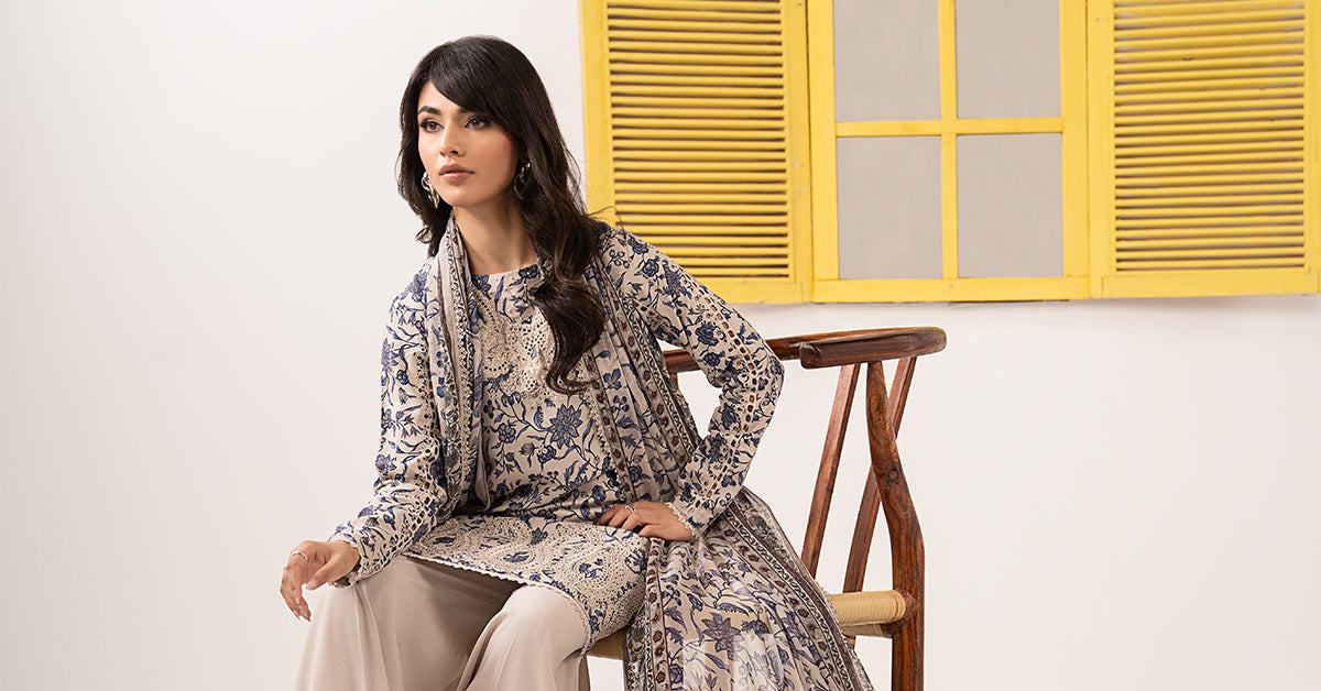 3 Piece Embroidered Raw Silk Suit