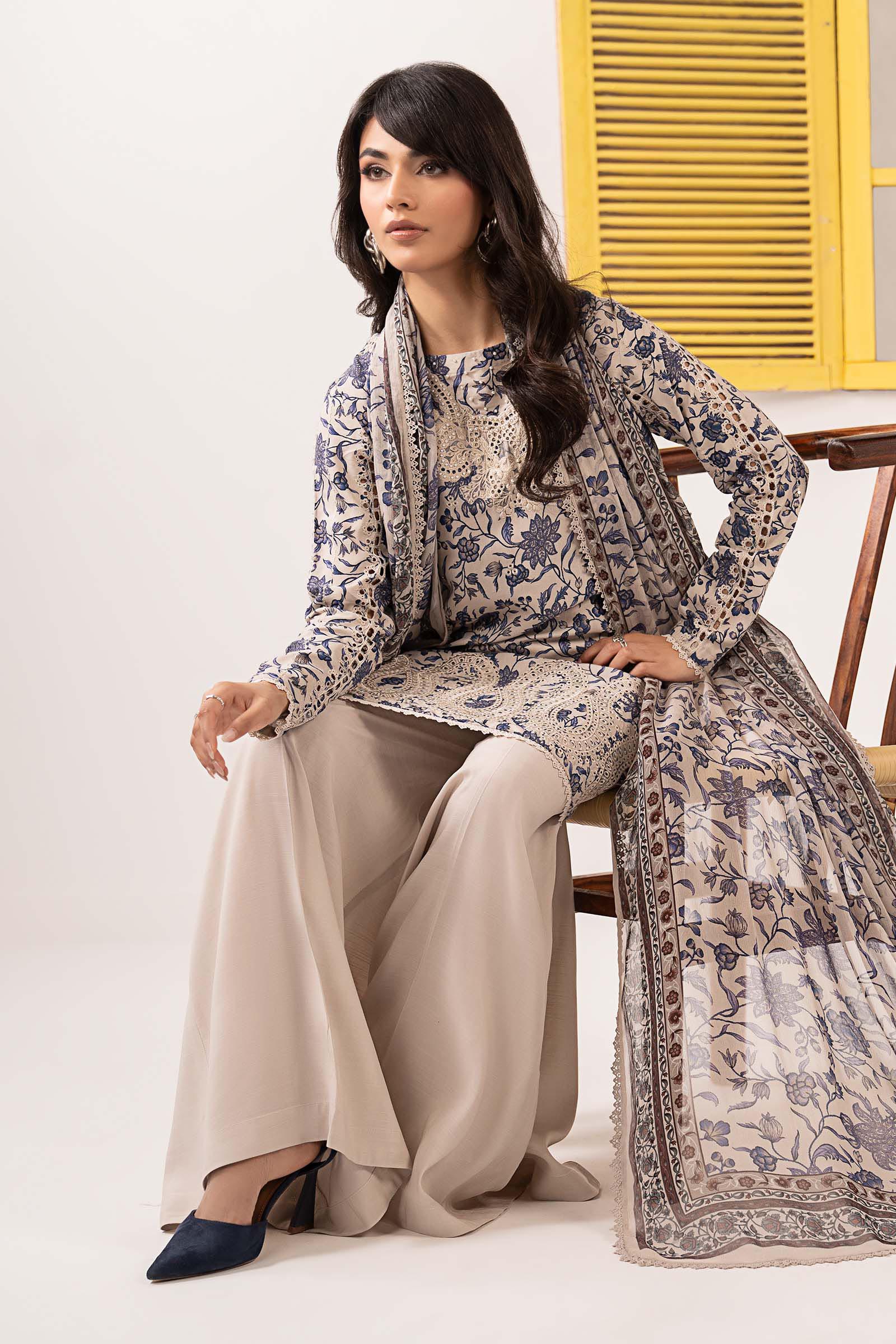 3 Piece Embroidered Raw Silk Suit