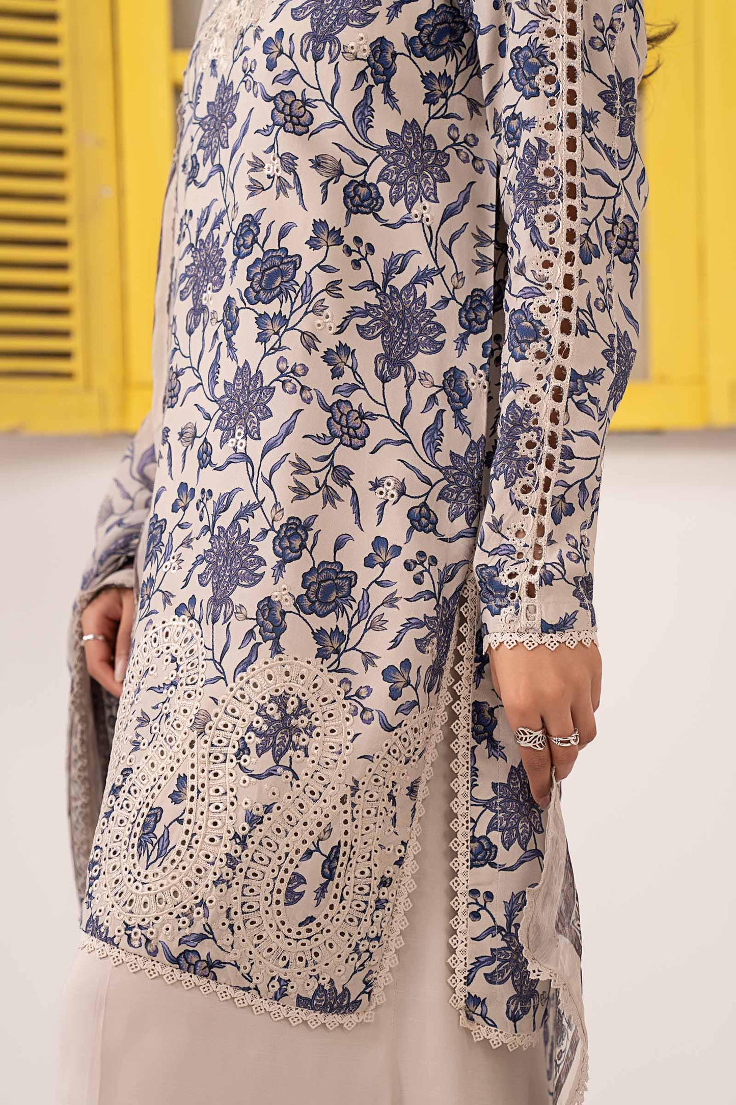 3 Piece Embroidered Raw Silk Suit