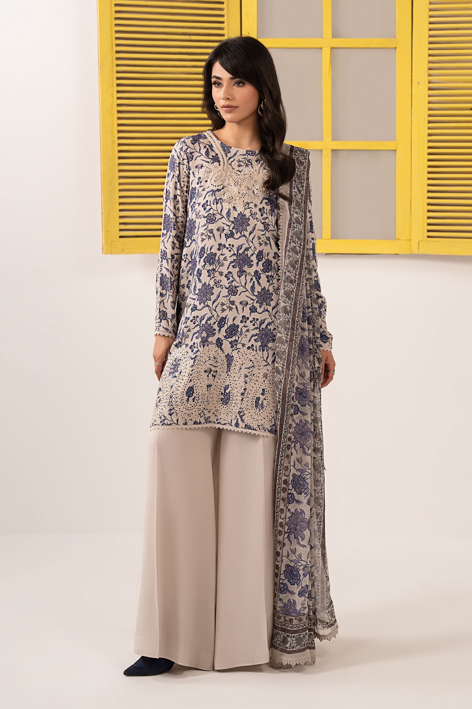 3 Piece Embroidered Raw Silk Suit