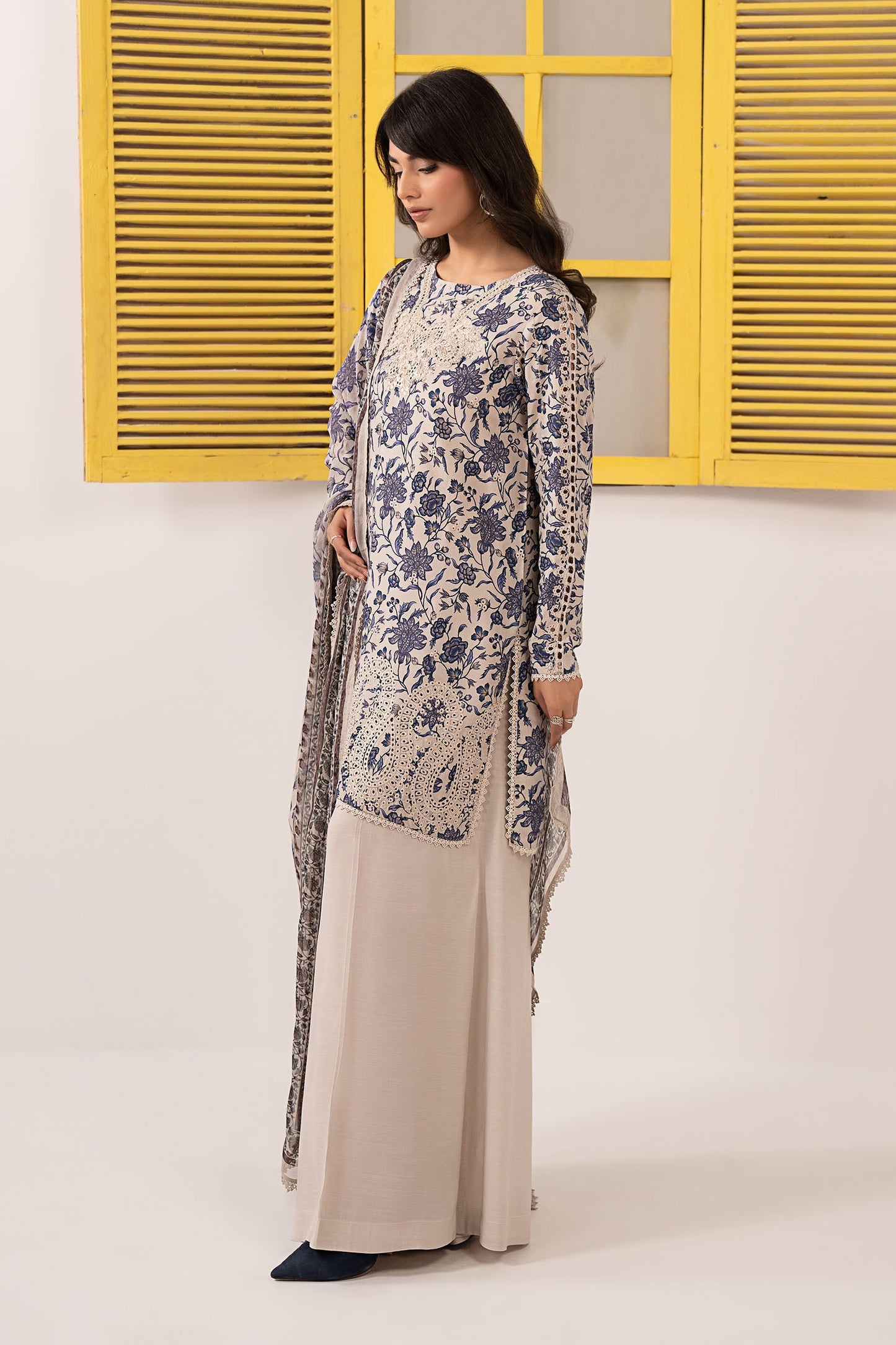 3 Piece Embroidered Raw Silk Suit