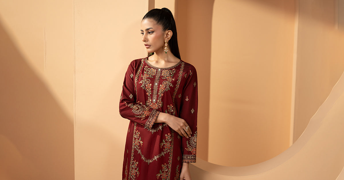 3 Piece Embroidered Double Warp Silk Suit