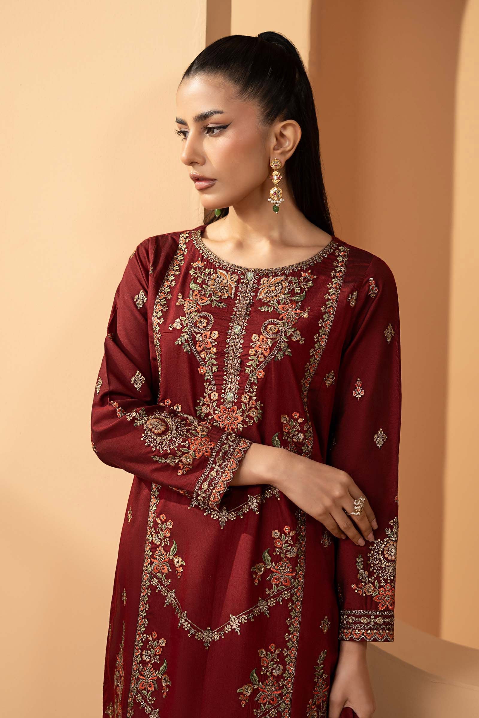 3 Piece Embroidered Double Warp Silk Suit