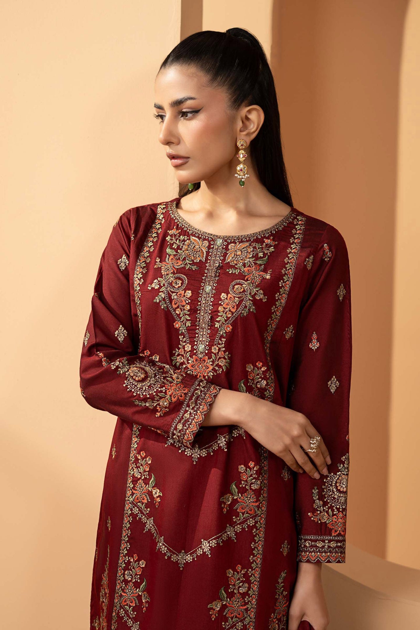 3 Piece Embroidered Double Warp Silk Suit