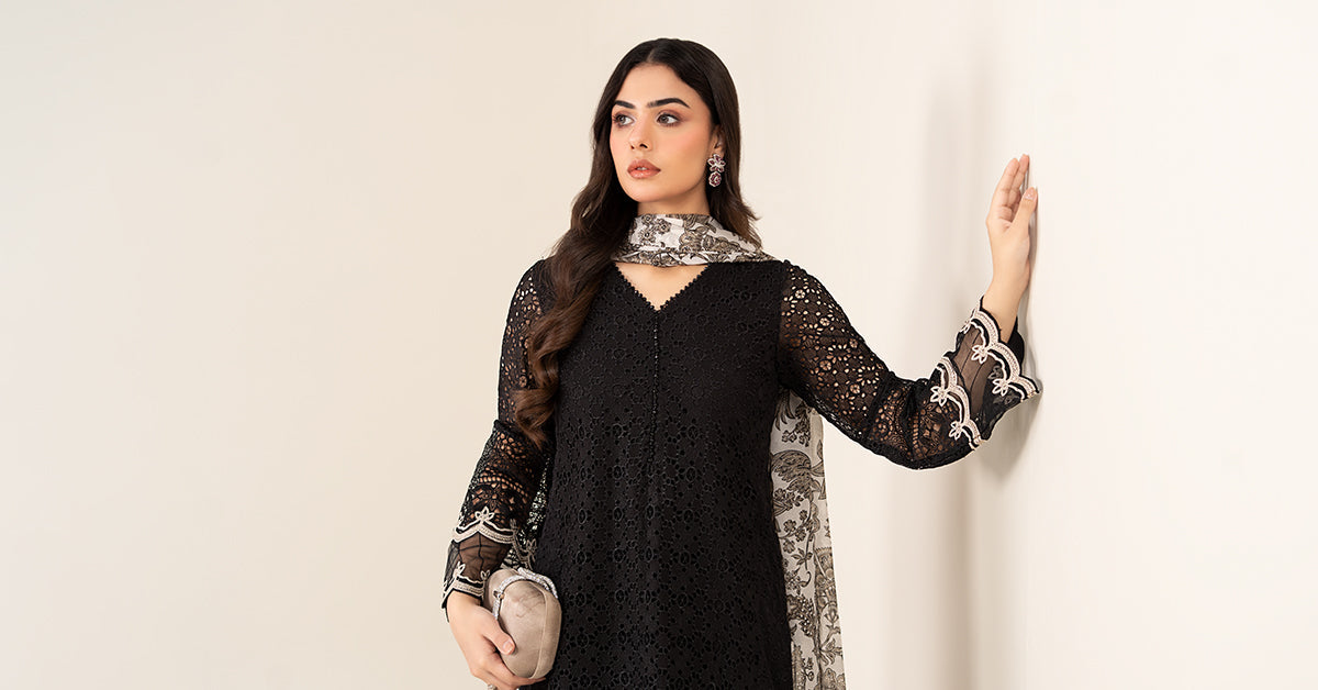 3 Piece Embroidered Chiffon Suit