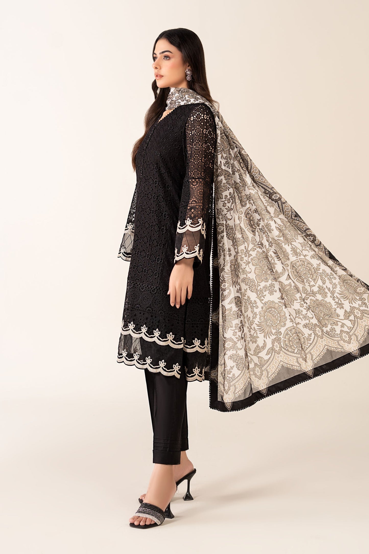 3 Piece Embroidered Chiffon Suit