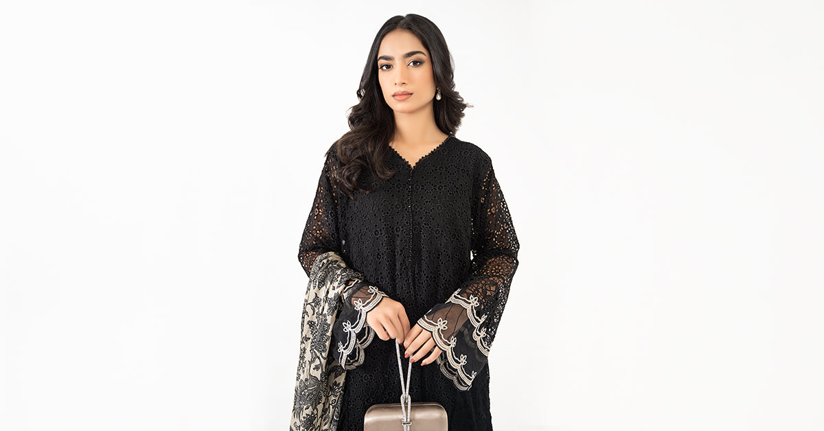 3 Piece Embroidered Bemberg Chiffon Suit | DW-MN24-10