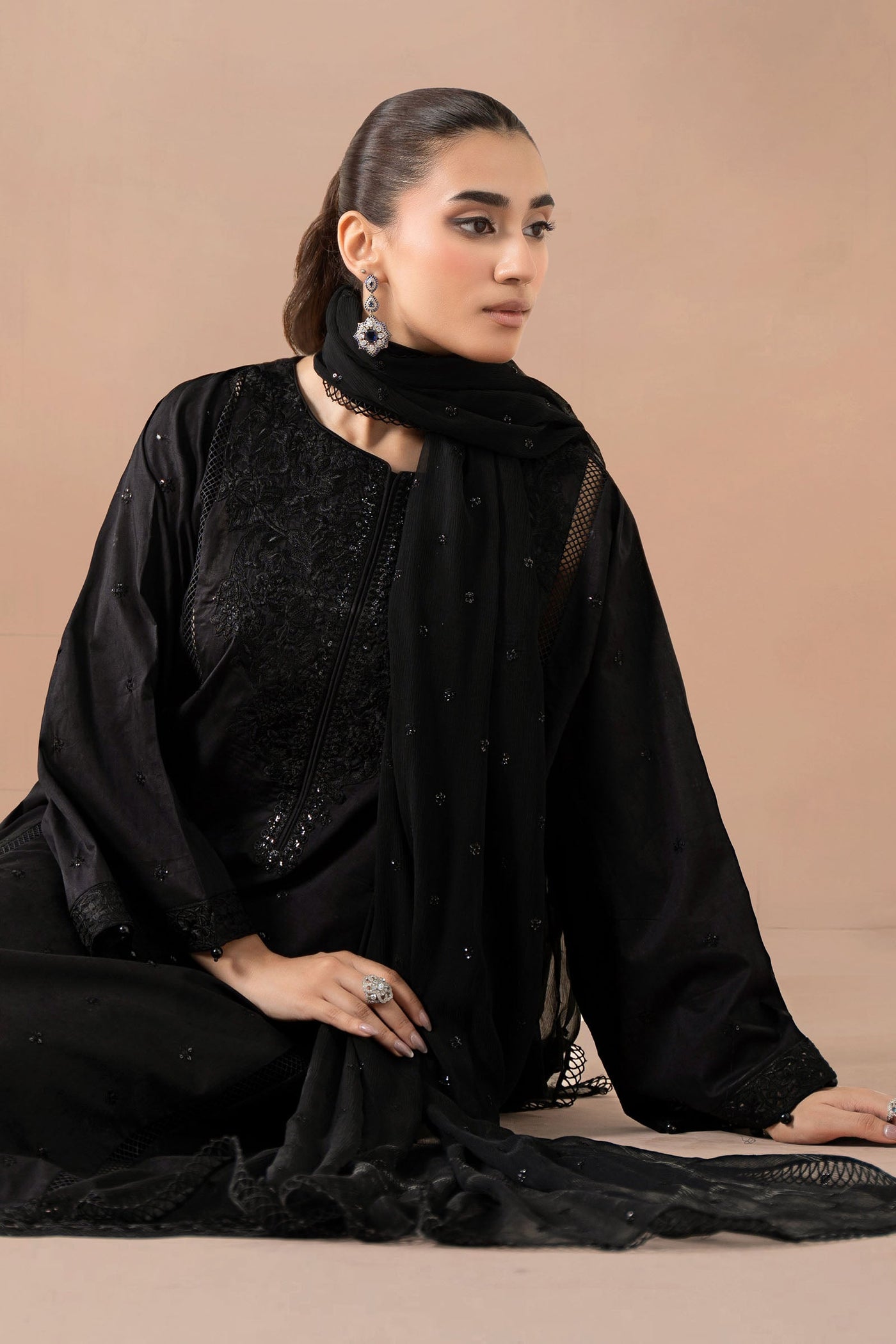 3 Piece Embroidered Self Jacquard Suit