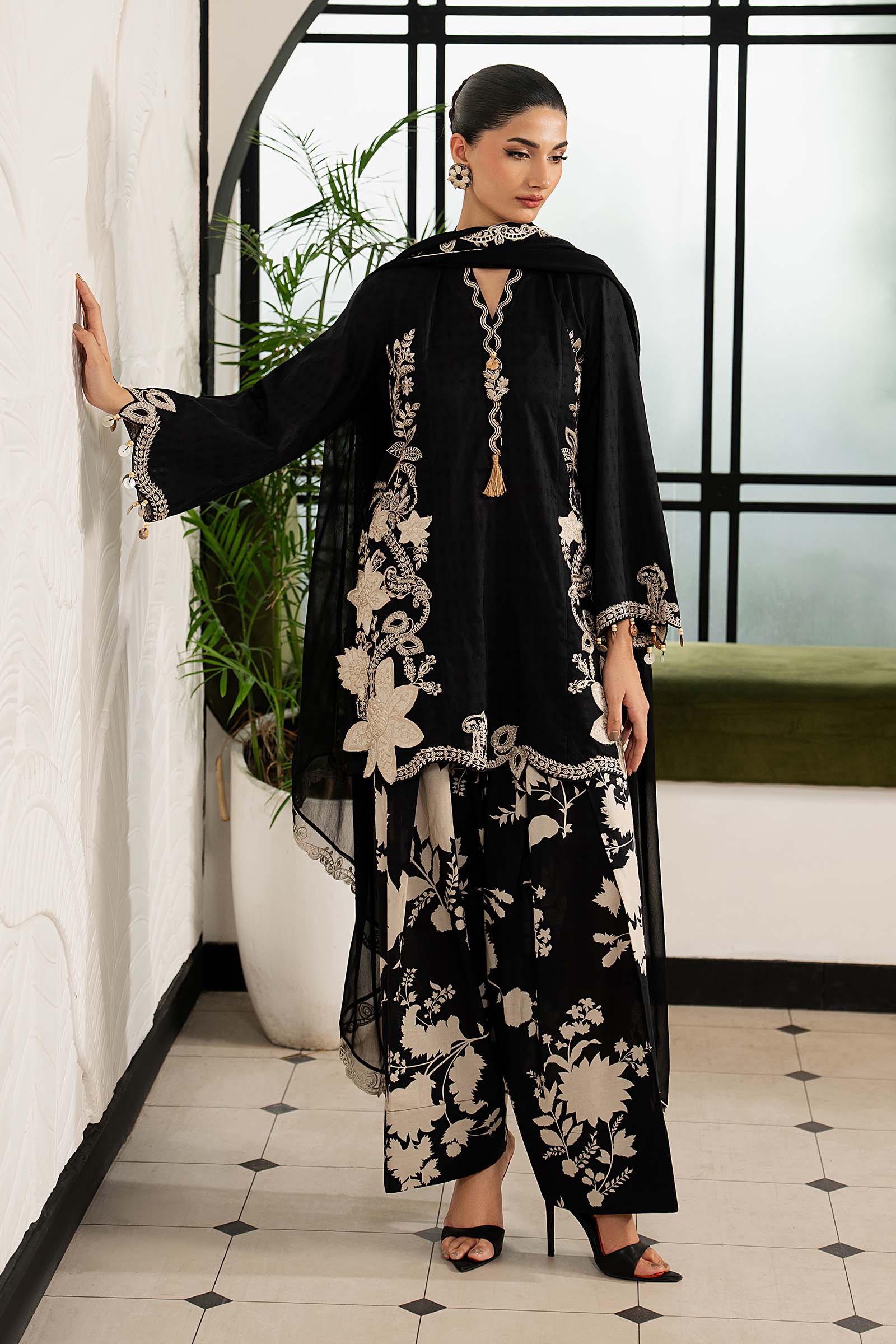 3 Piece Embroidered Dobby Lawn Suit