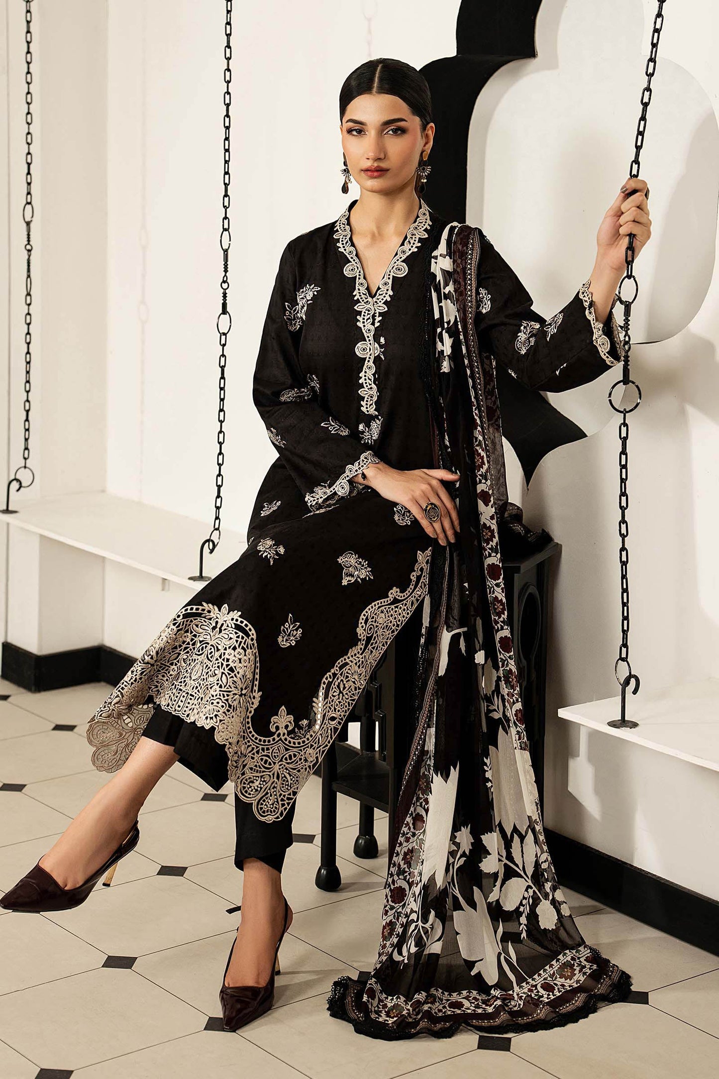 3 Piece Embroidered Dobby Lawn Suit