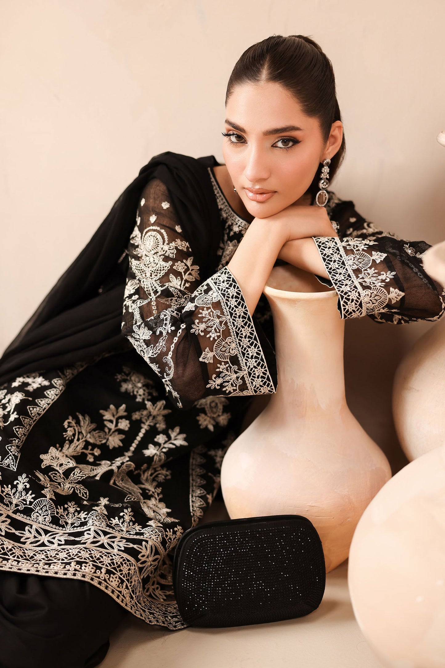 3 Piece Embroidered Cotton Net Suit