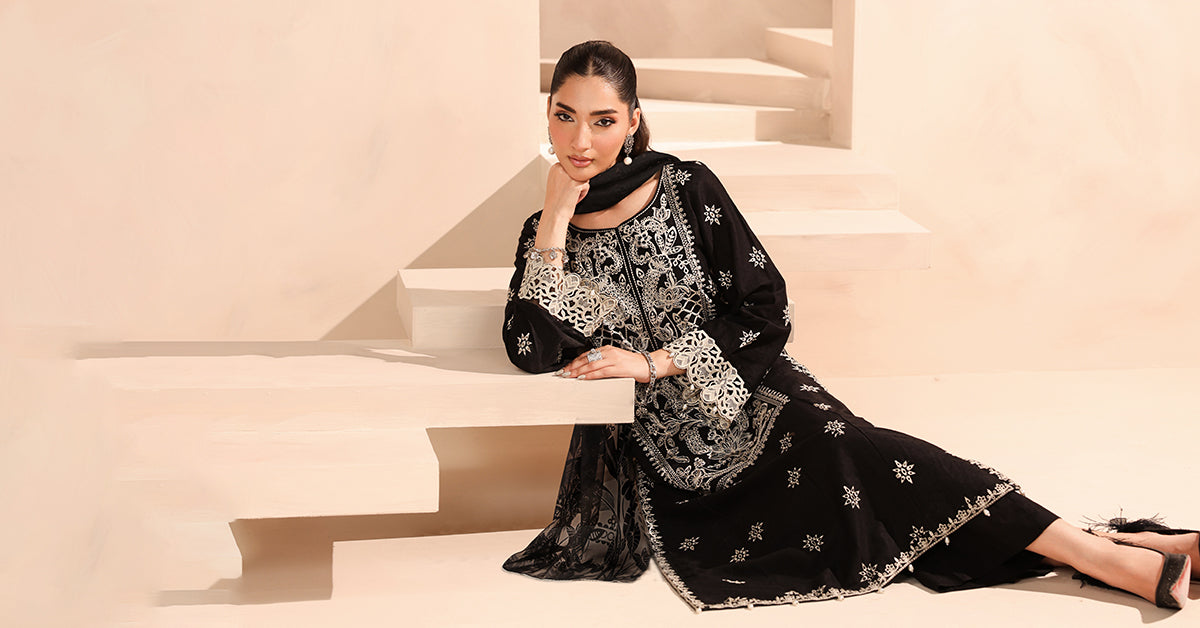 3 Piece Embroidered Dobby Suit