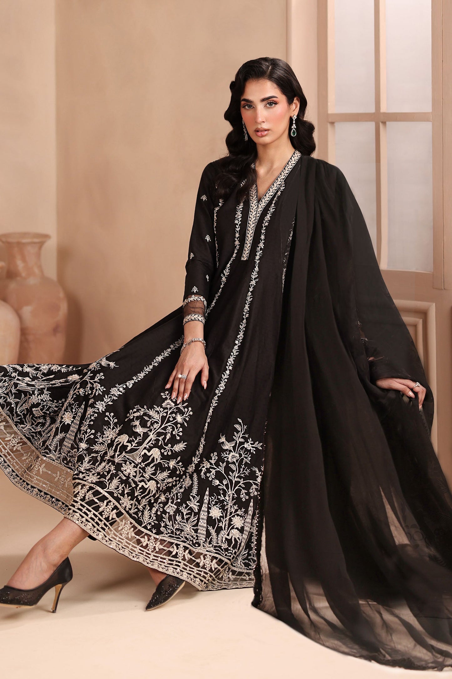 3 Piece Embroidered Dobby Suit