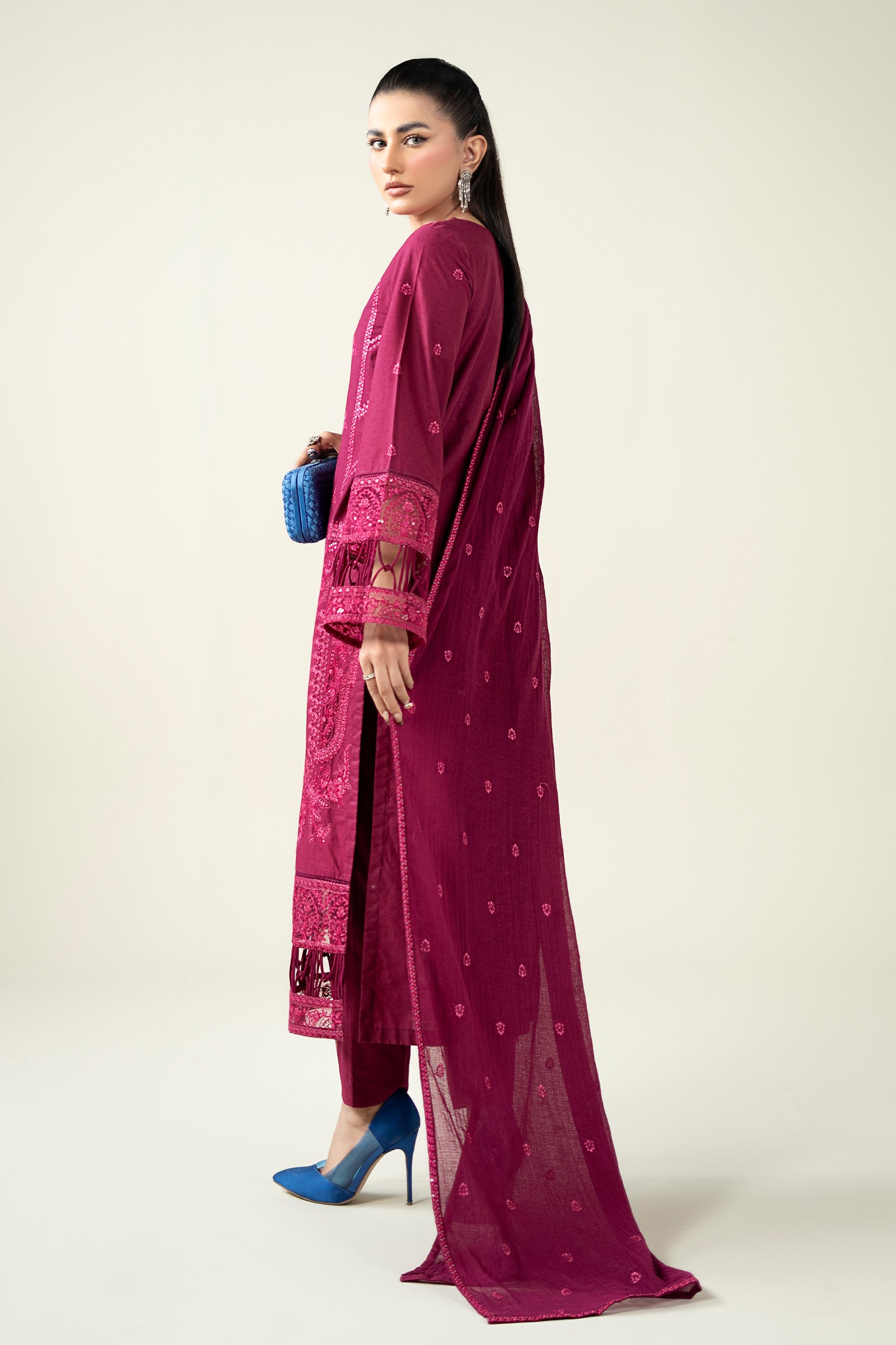 3 Piece Embroidered Dobby Suit