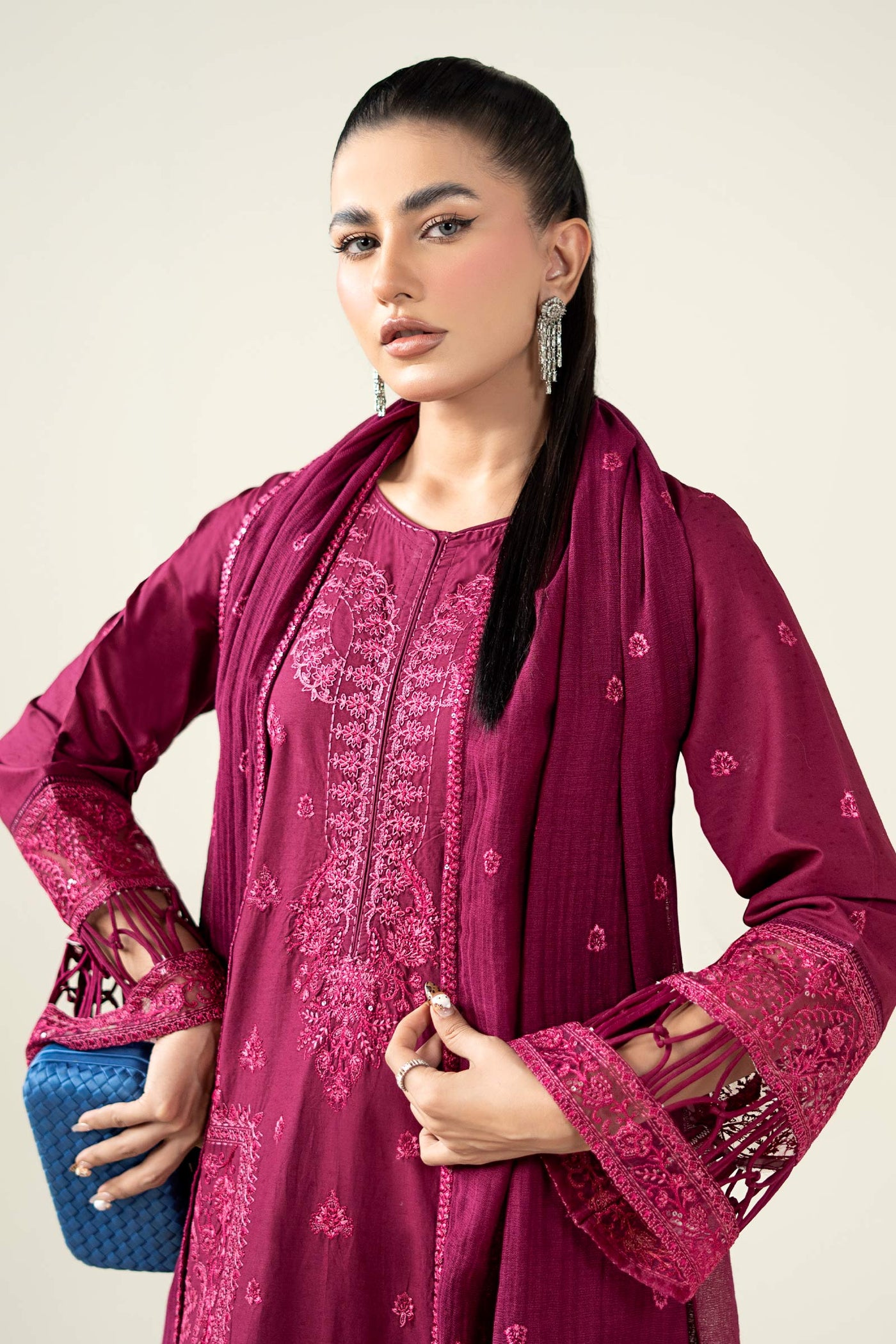 3 Piece Embroidered Dobby Suit