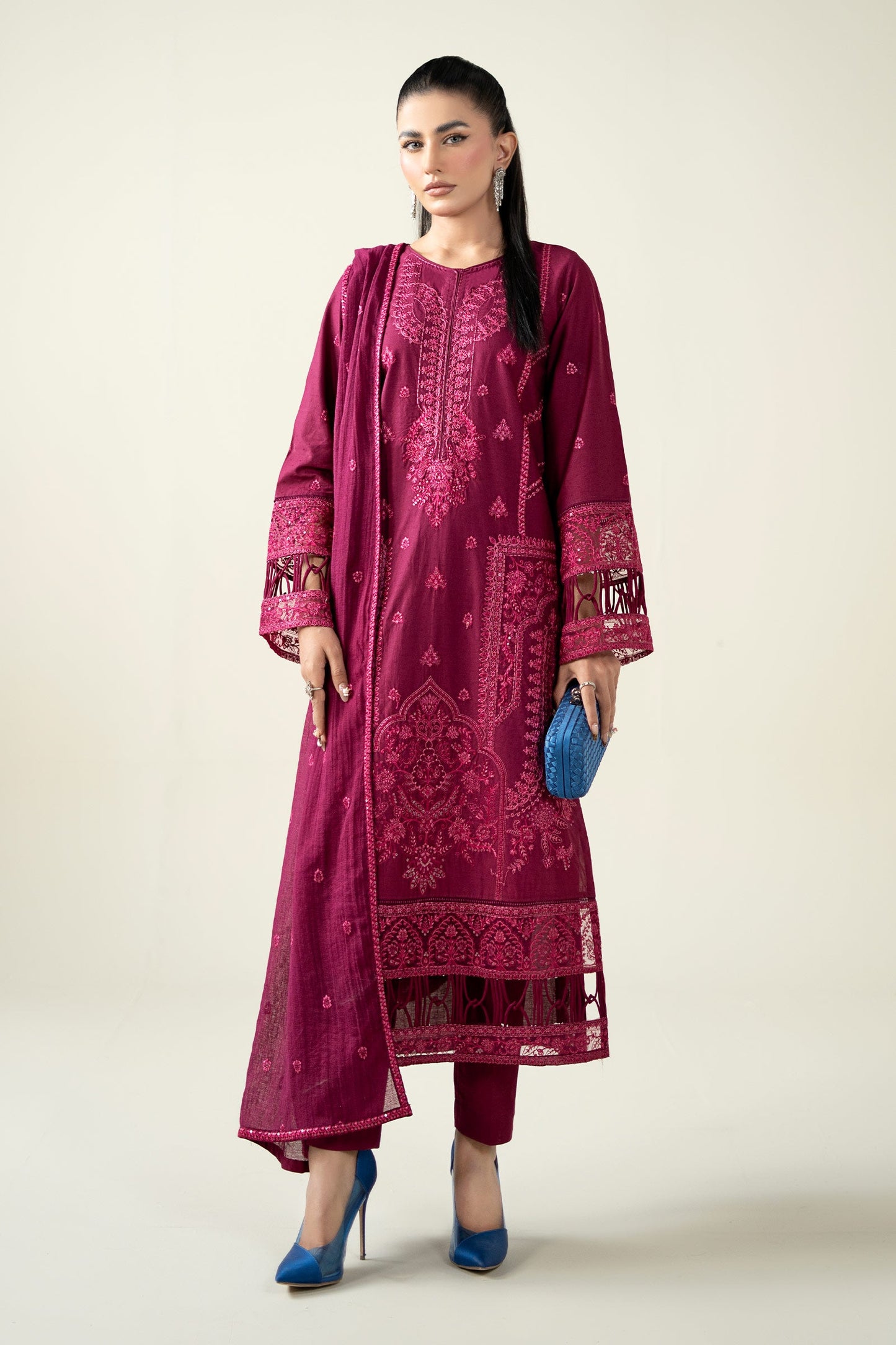 3 Piece Embroidered Dobby Suit