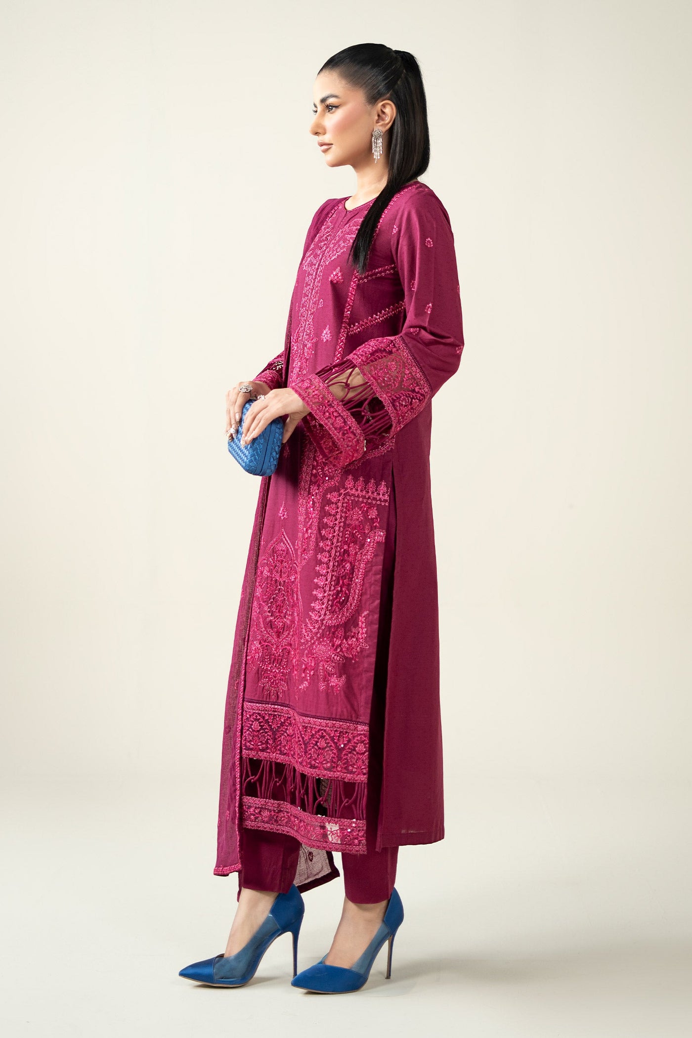 3 Piece Embroidered Dobby Suit