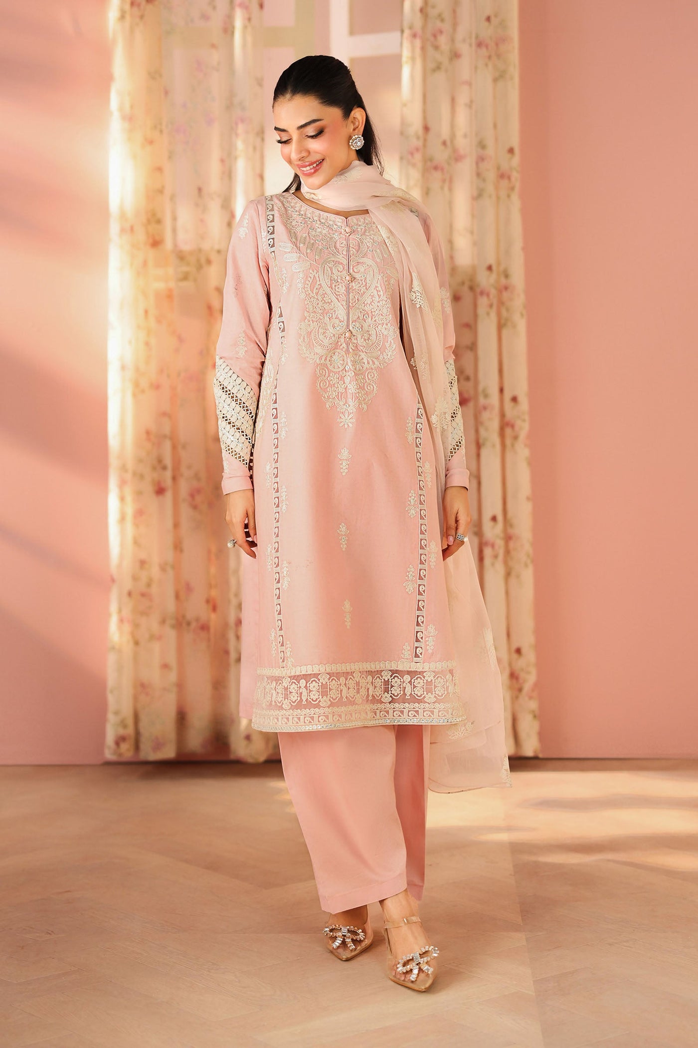 3 Piece Embroidered Dobby Suit