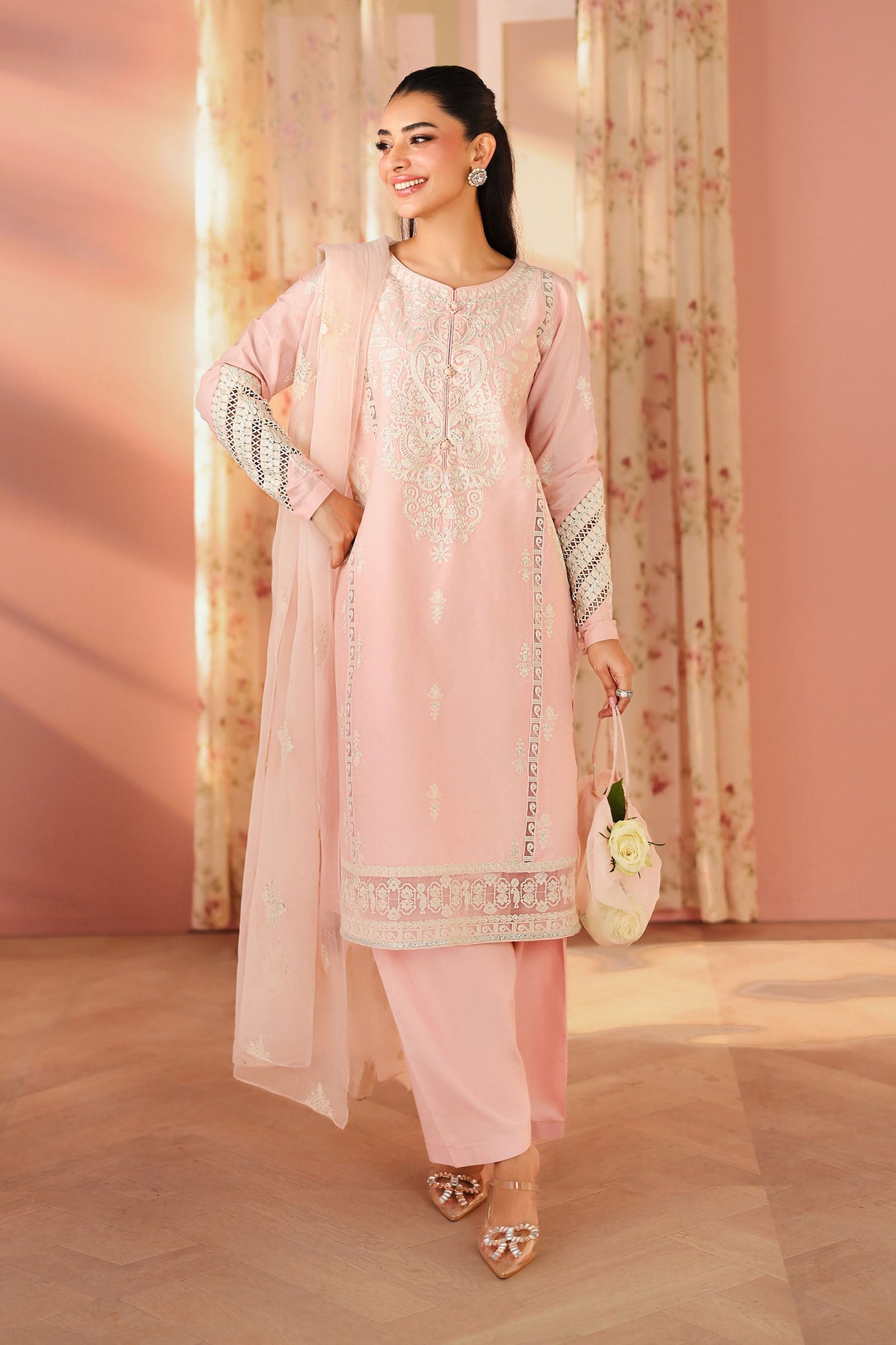 3 Piece Embroidered Dobby Suit