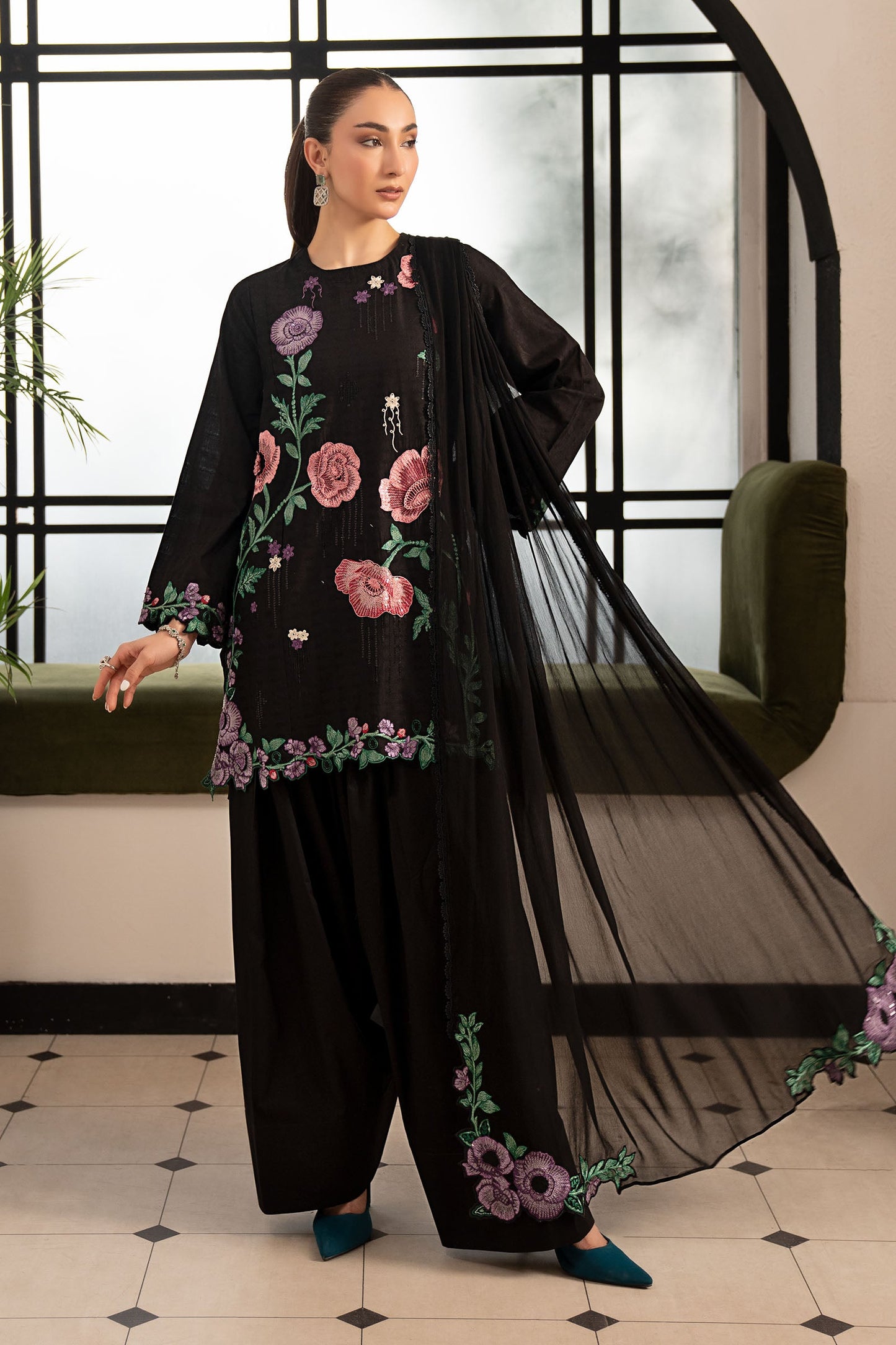 3 Piece Embroidered Dobby Lawn Suit