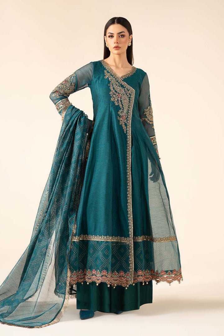 3 Piece Embroidered Cotton Net Suit All Products DWW04R1-ESM-GRN