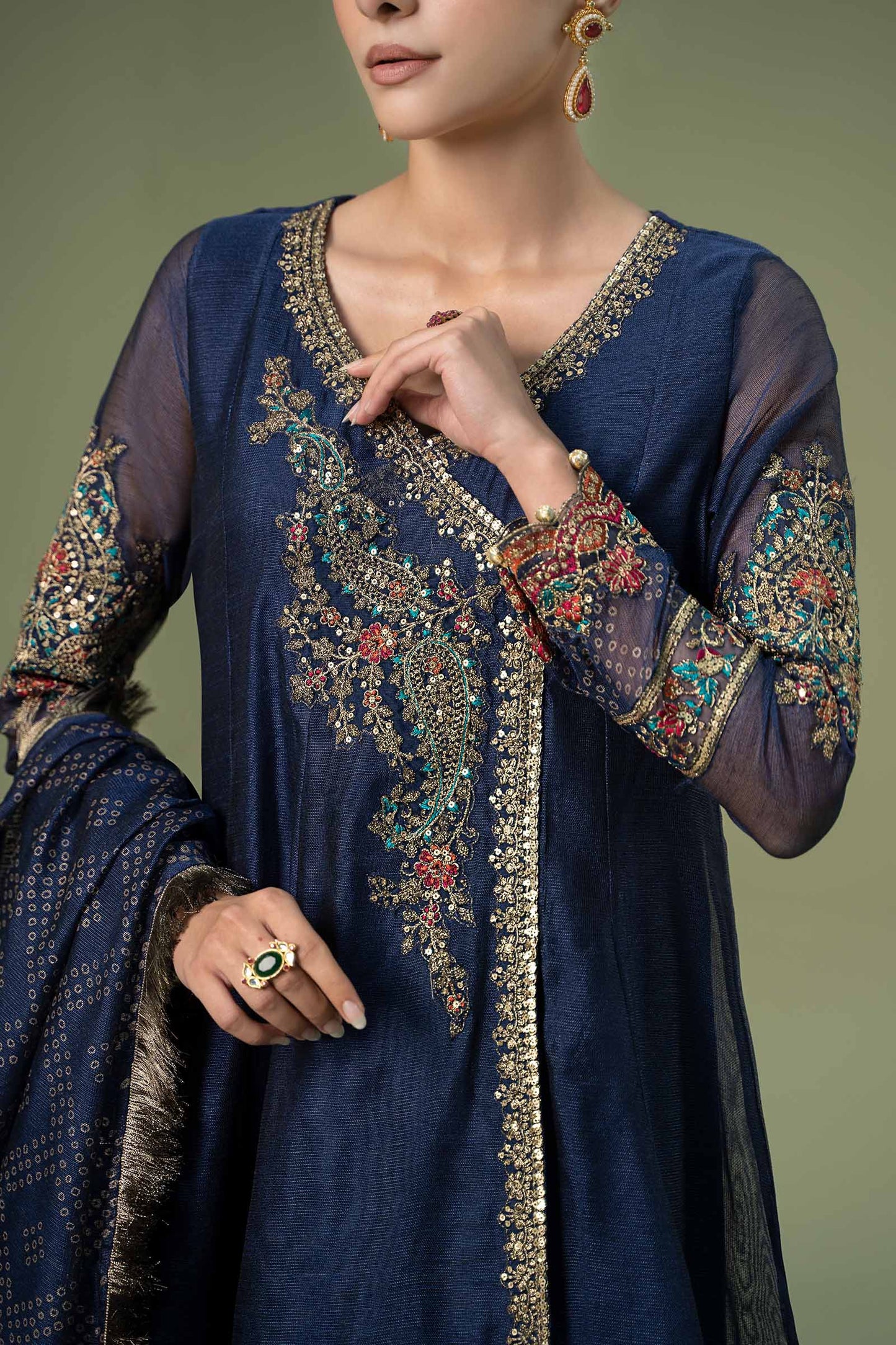 3 Piece Embroidered Paper Cotton Suit