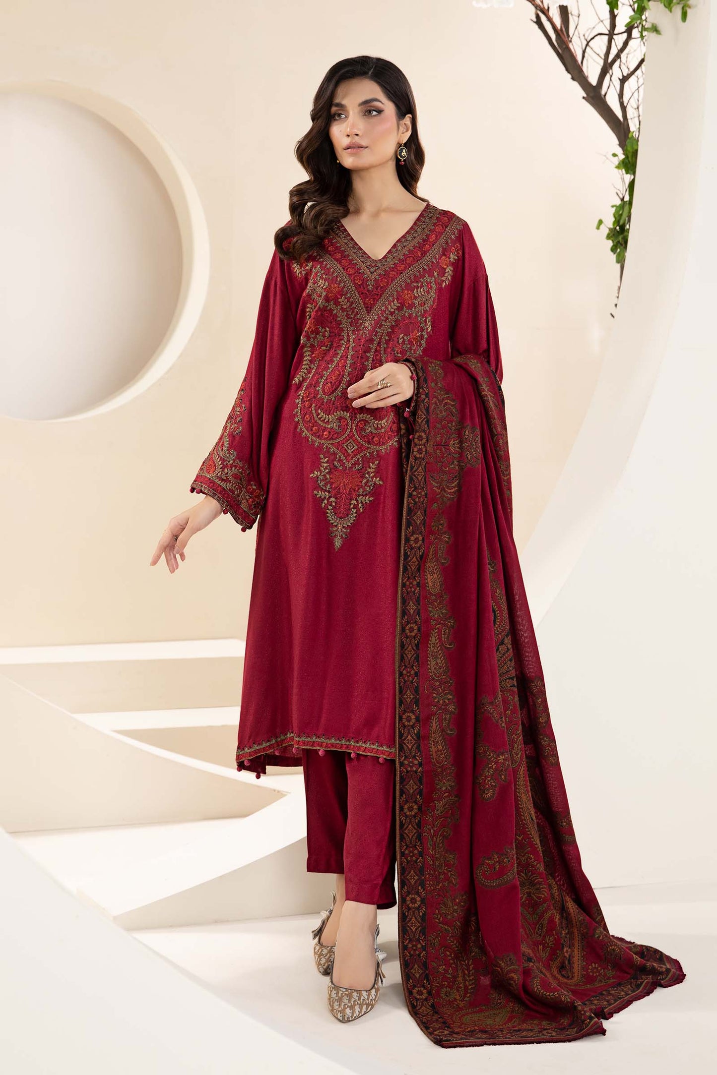 3 Piece Embroidered Linen Suit