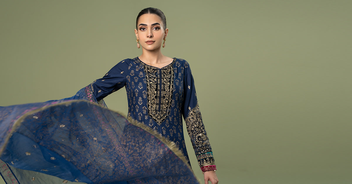 3 Piece Embroidered Linen Suit
