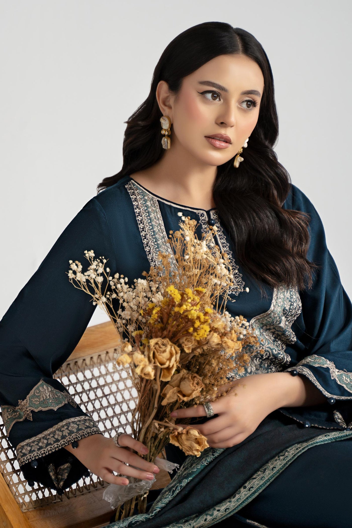 3 Piece Embroidered Linen Suit