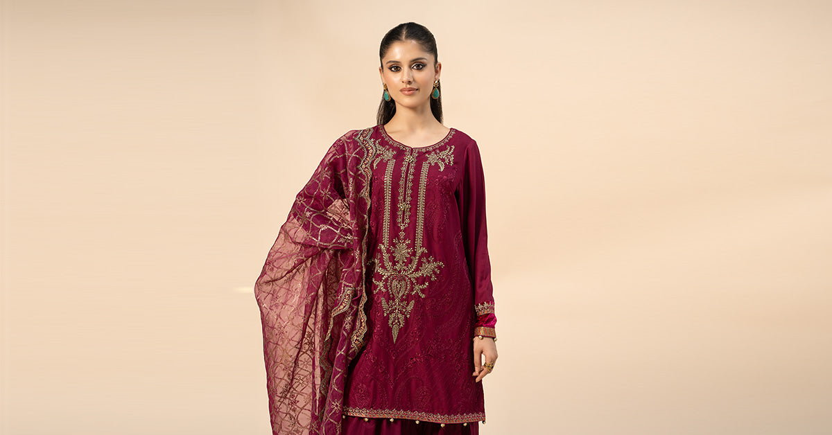3 Piece Embroidered Linen Suit