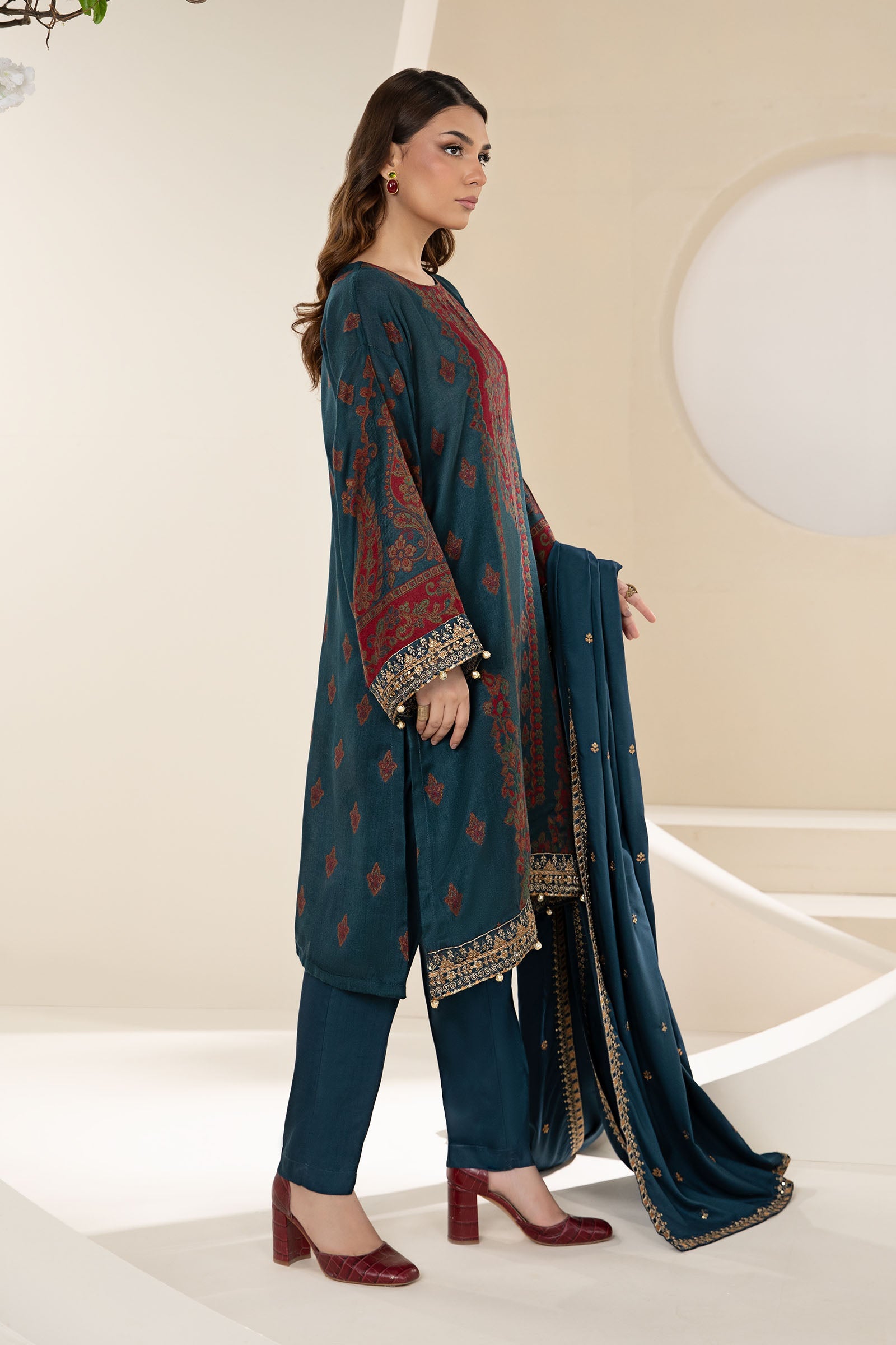 3 Piece Embroidered Woven Khadi Suit