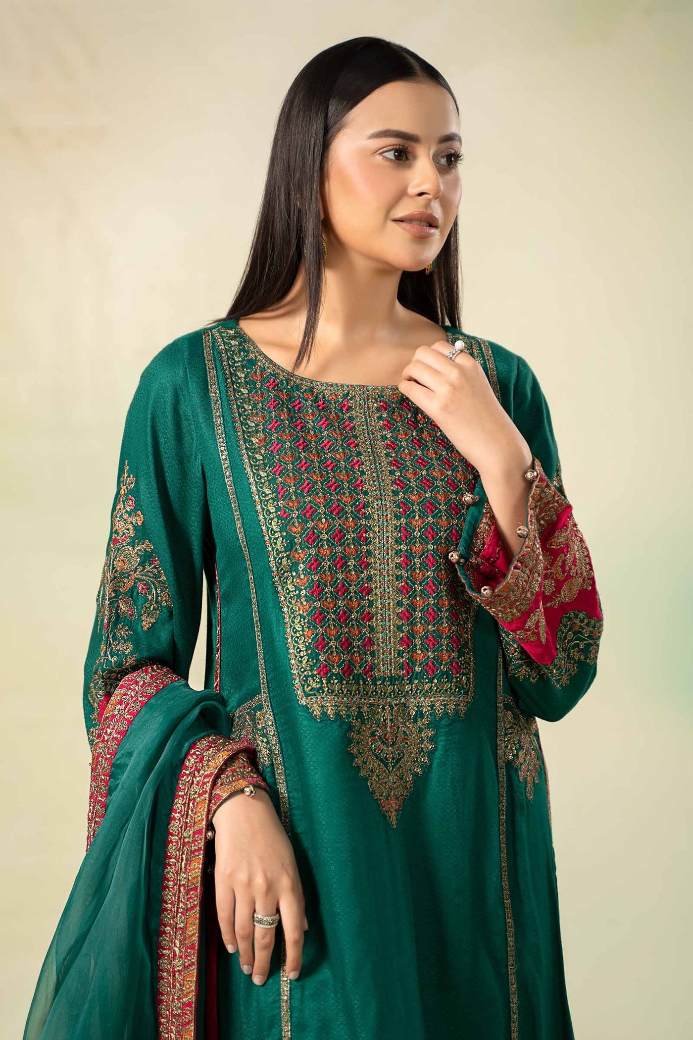 3 Piece Embroidered Linen Suit