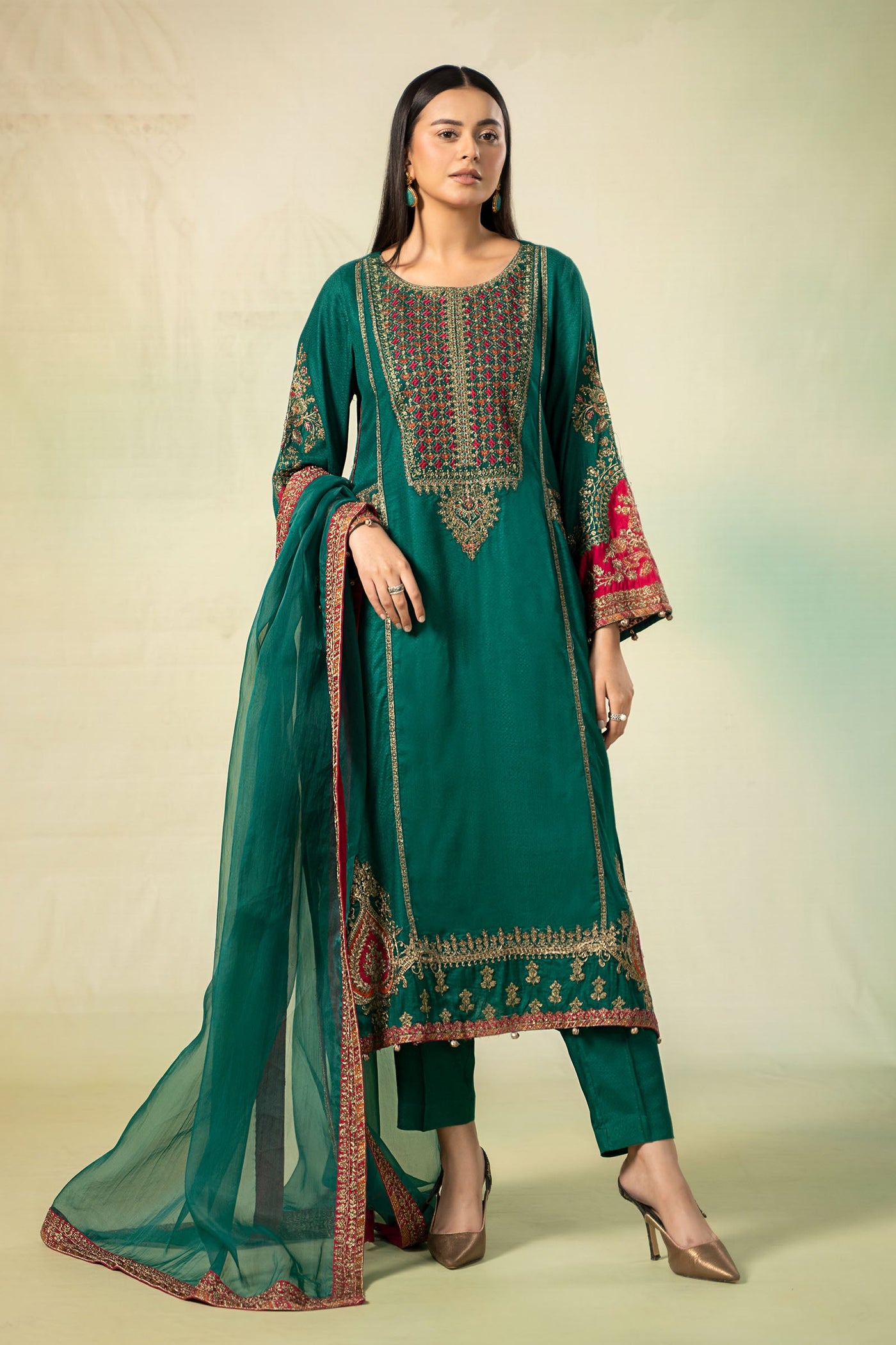 3 Piece Embroidered Linen Suit