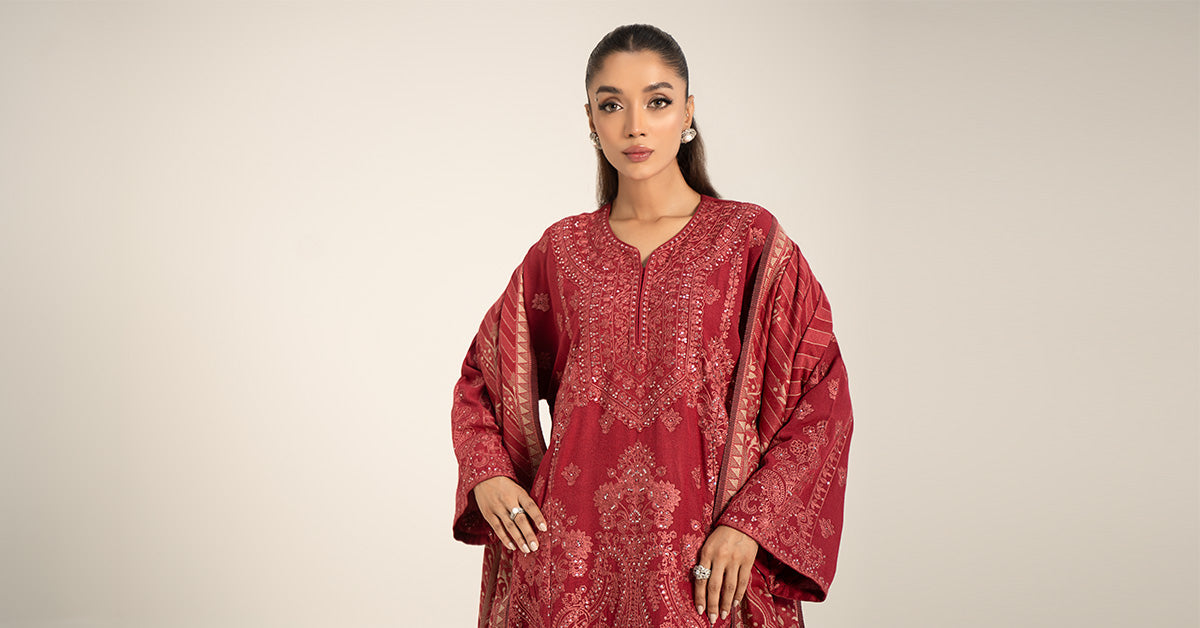 3 Piece Embroidered Pashmina Wool Suit
