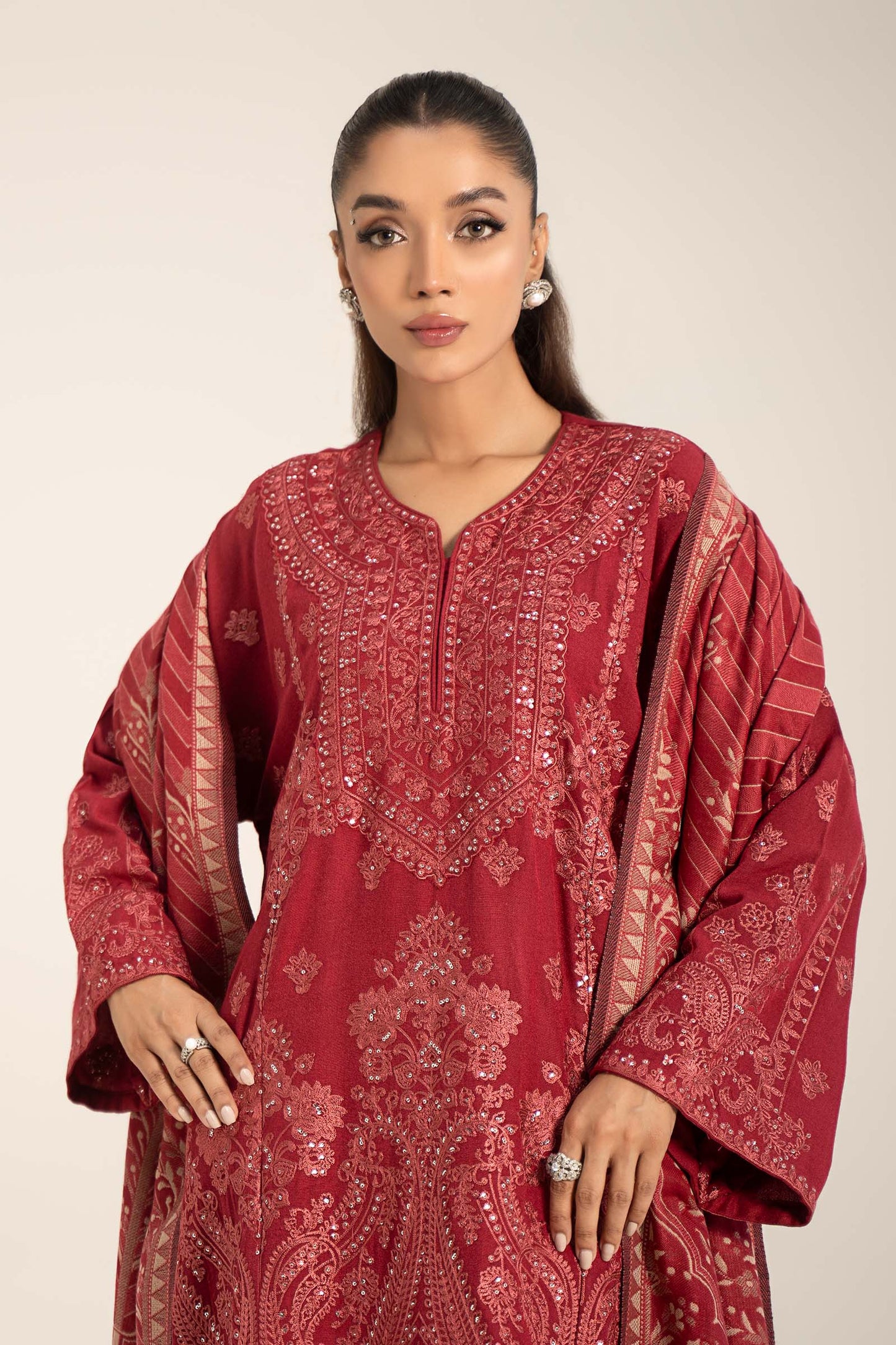 3 Piece Embroidered Pashmina Wool Suit