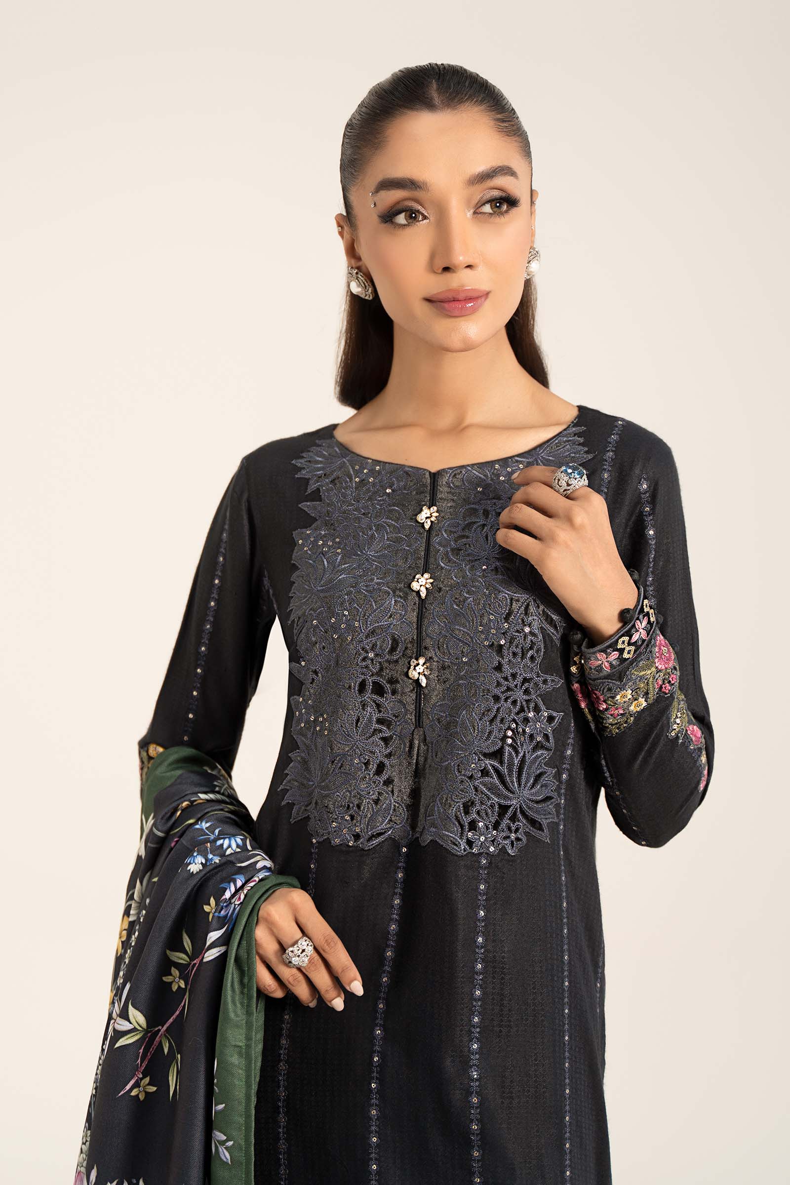 3 Piece Embroidered Linen Suit