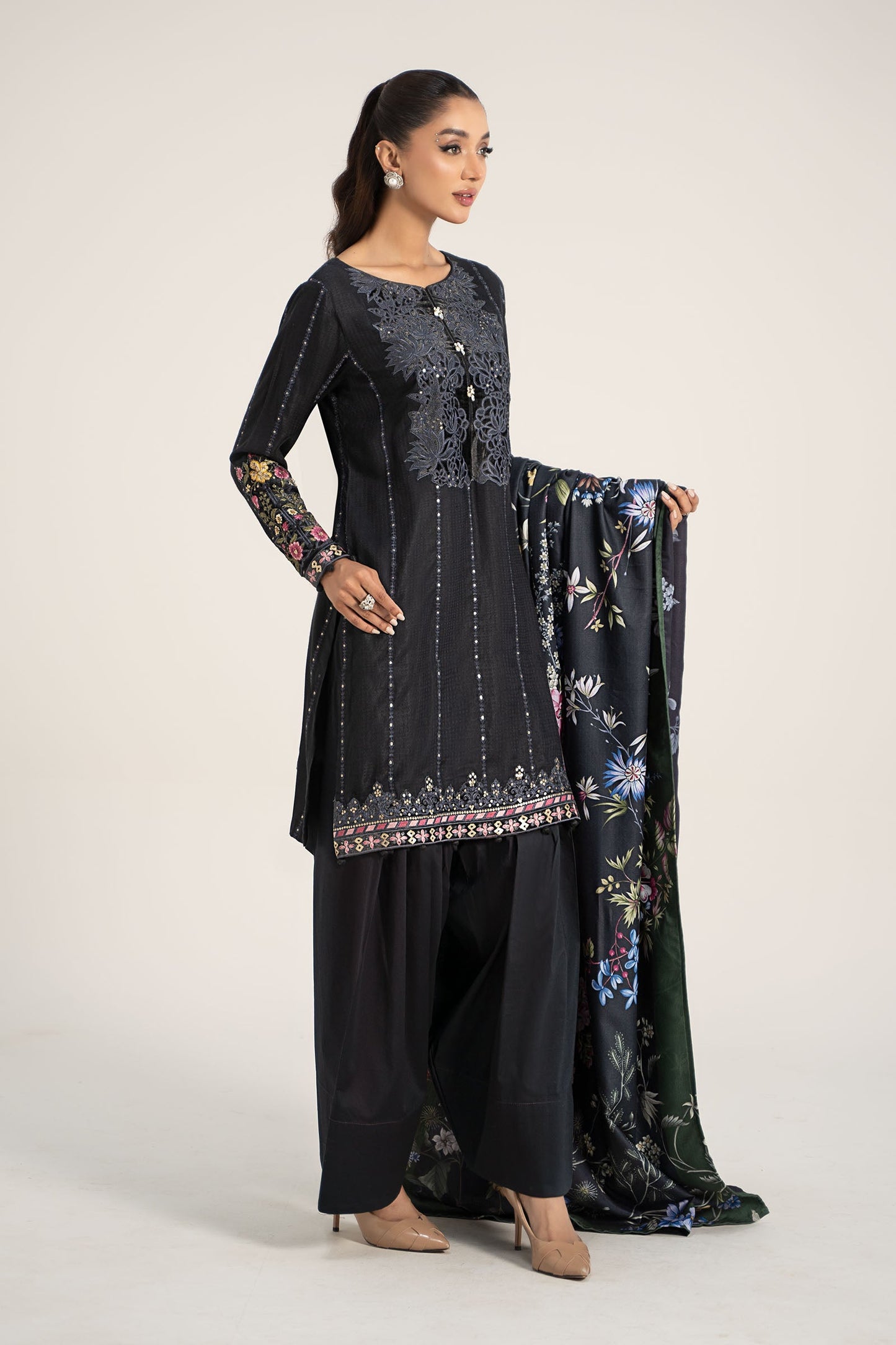 3 Piece Embroidered Linen Suit
